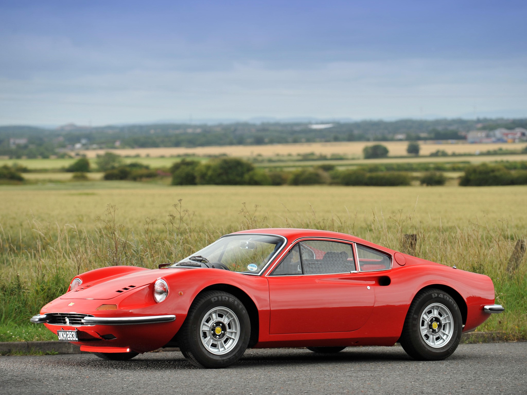 Red Ferrari Dino 246 GT on a Country Road HD Wallpaper