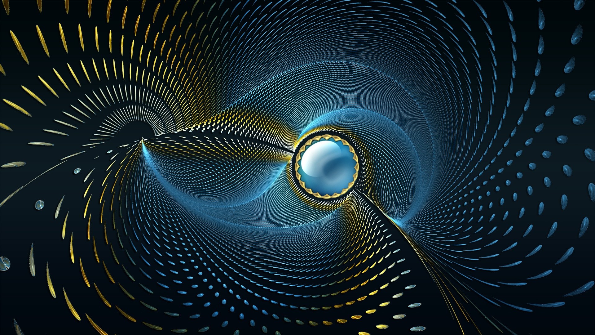 Abstract fractal art with blue and gold swirling patterns HD Wallpaper