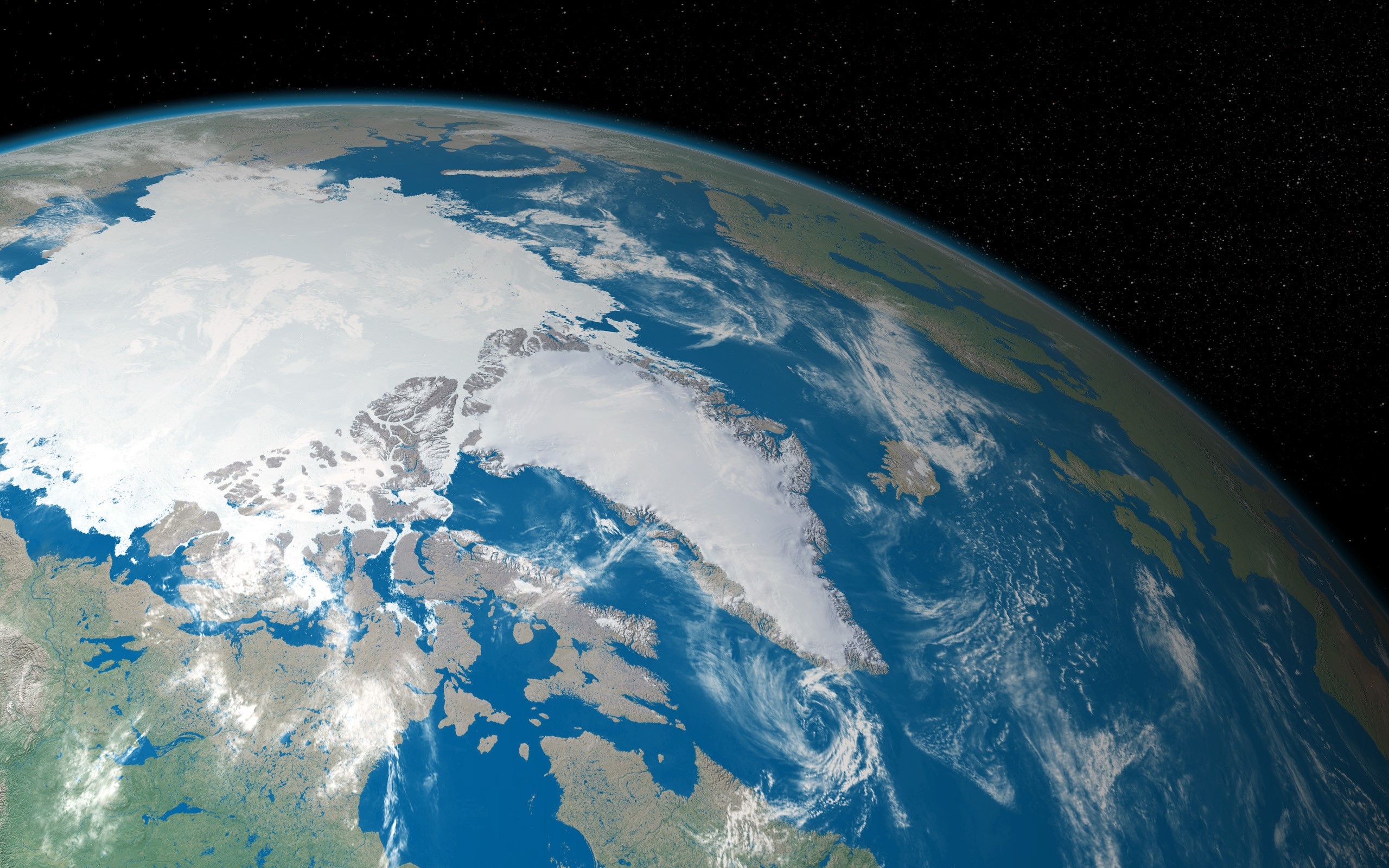 Earth from space showing Arctic region and Greenland HD Wallpaper