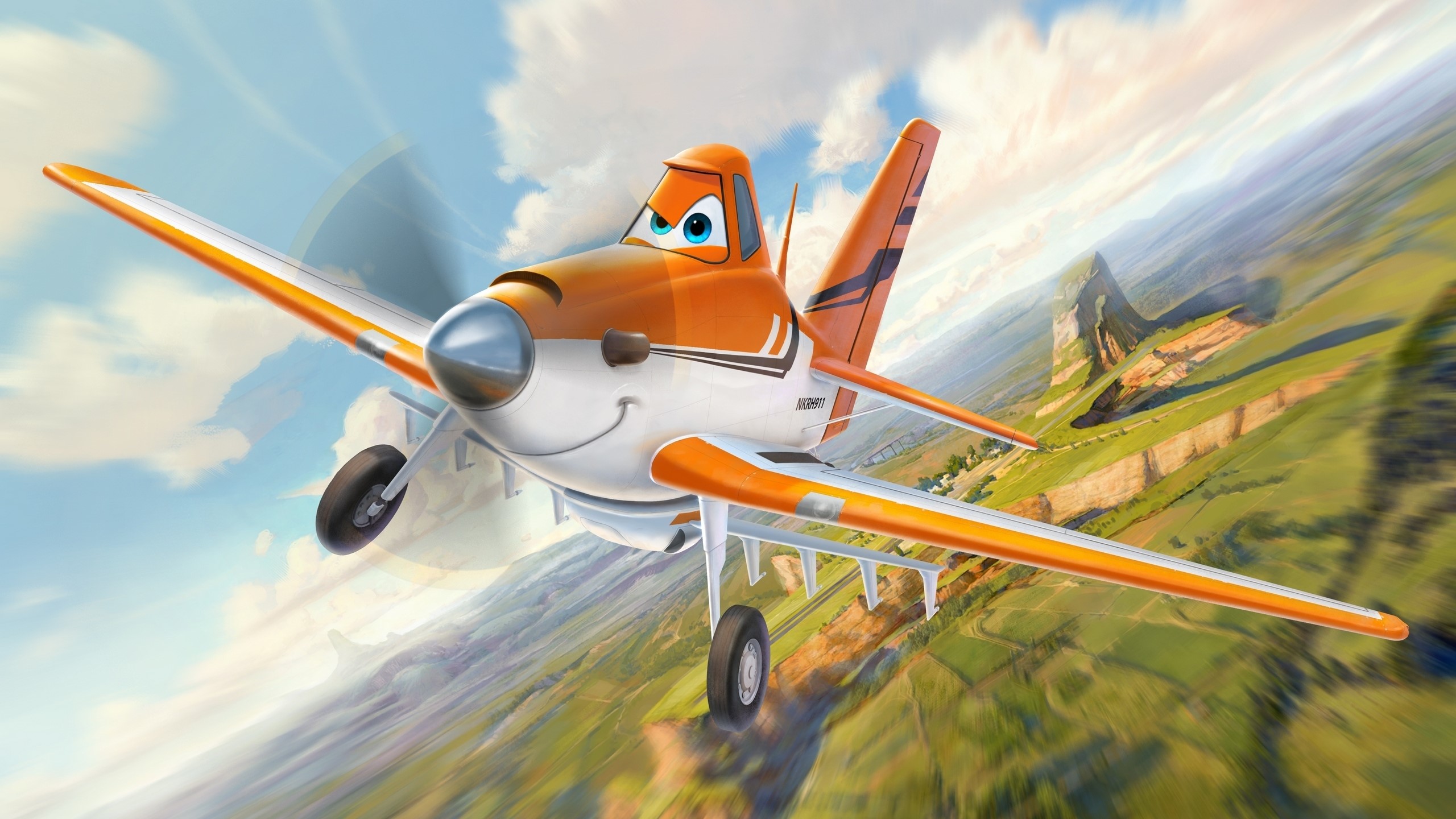 Dusty Crophopper from Disney's Planes flying over a landscape HD Wallpaper