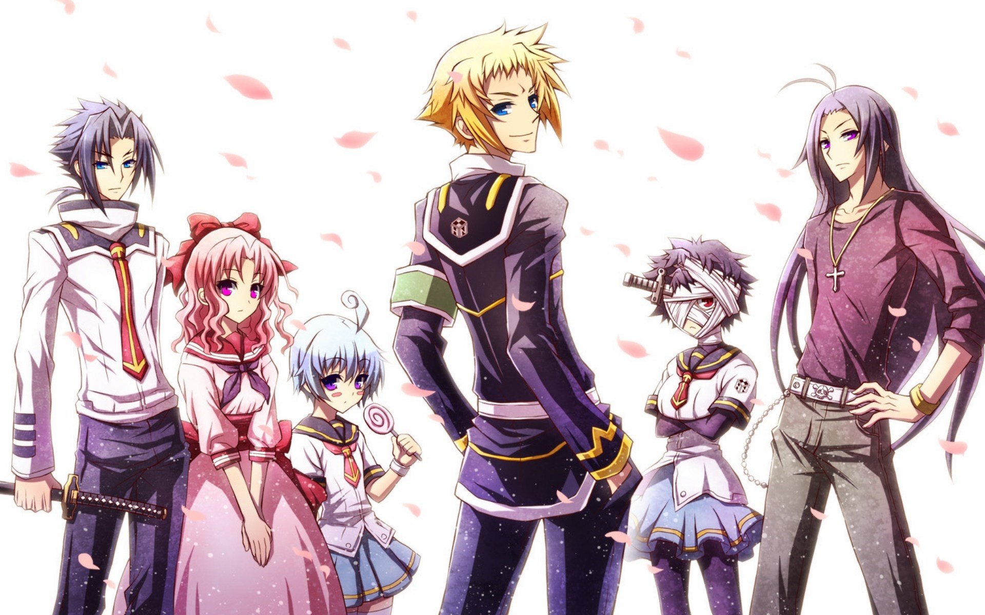 Medaka Box characters with pink petals HD Wallpaper