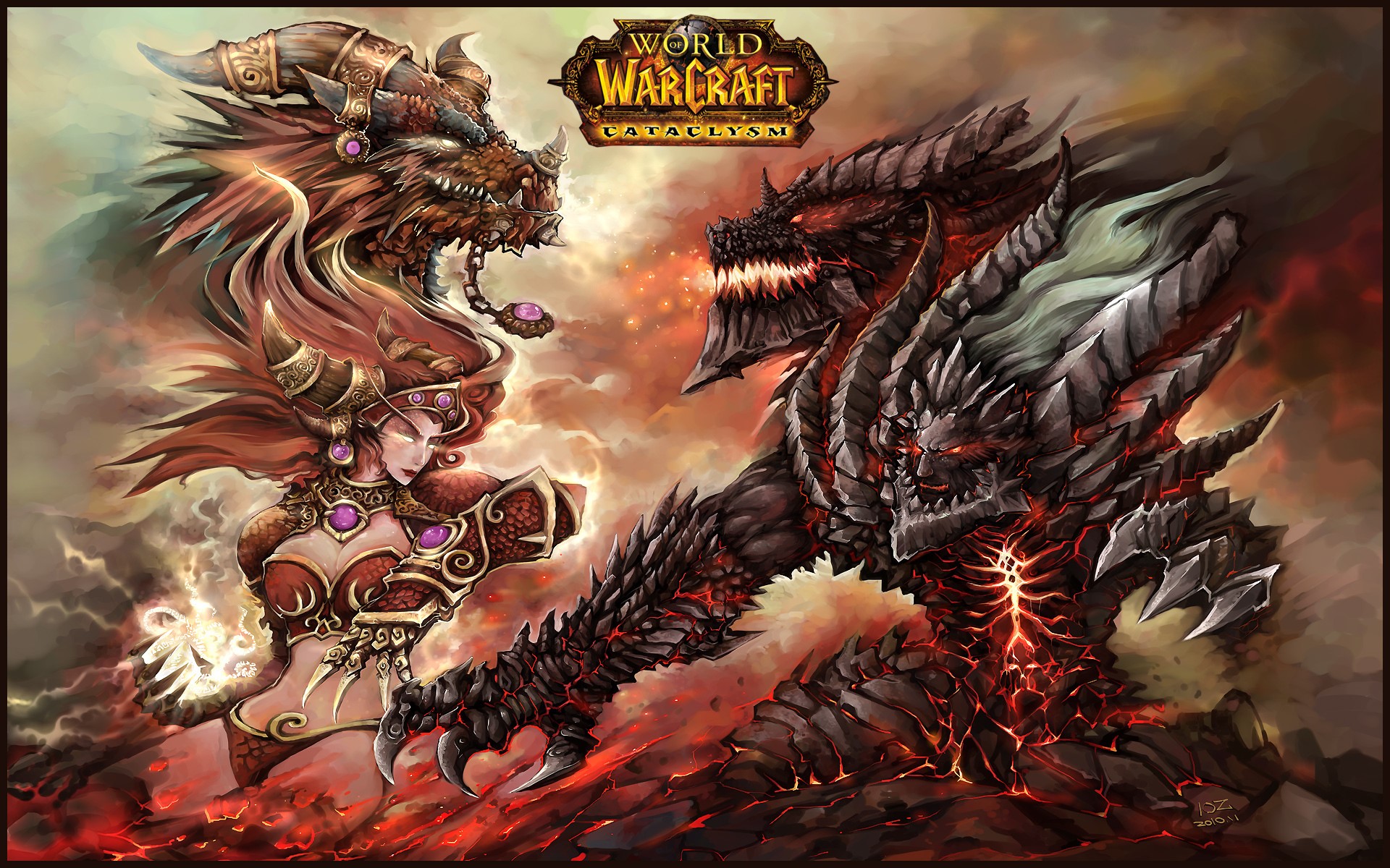 World of Warcraft Cataclysm: Dragon vs. Warrior HD Wallpaper