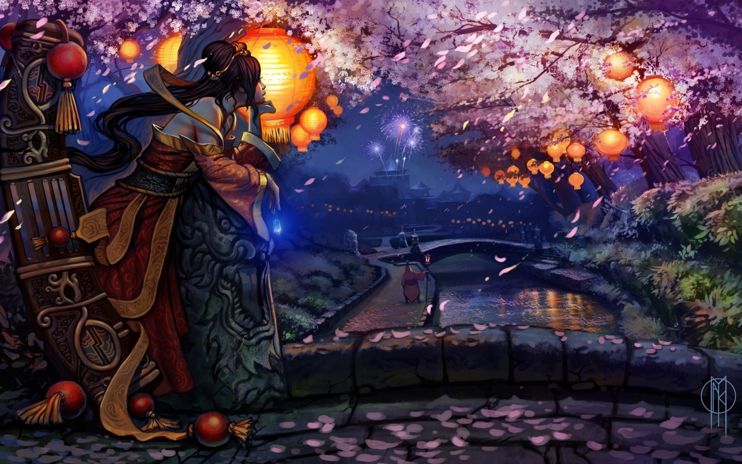 Ahri from League of Legends during a festival HD Wallpaper