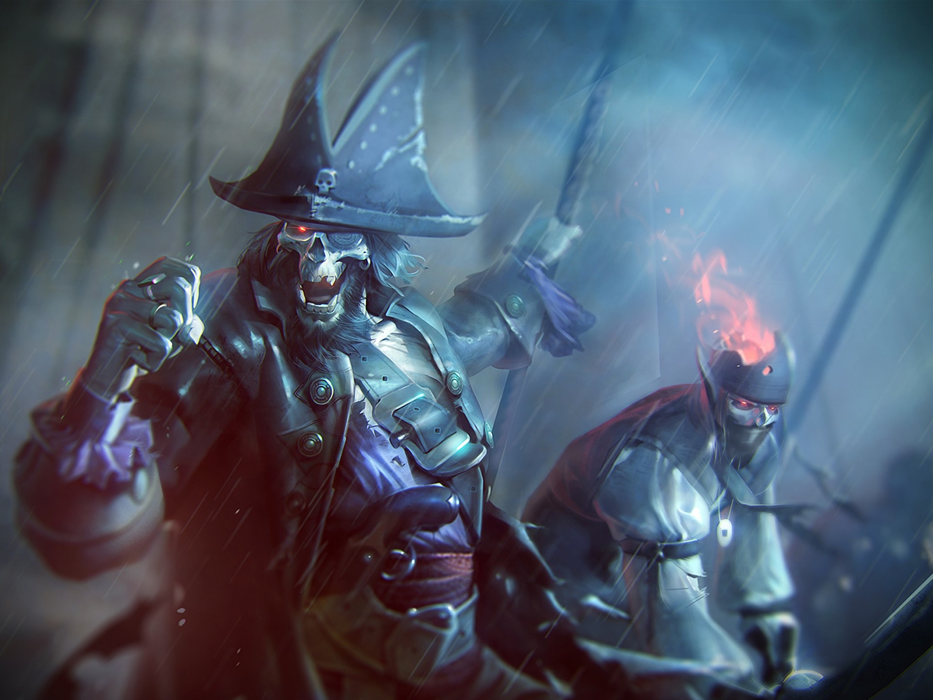 Skeleton pirates in a stormy sea battle HD Wallpaper