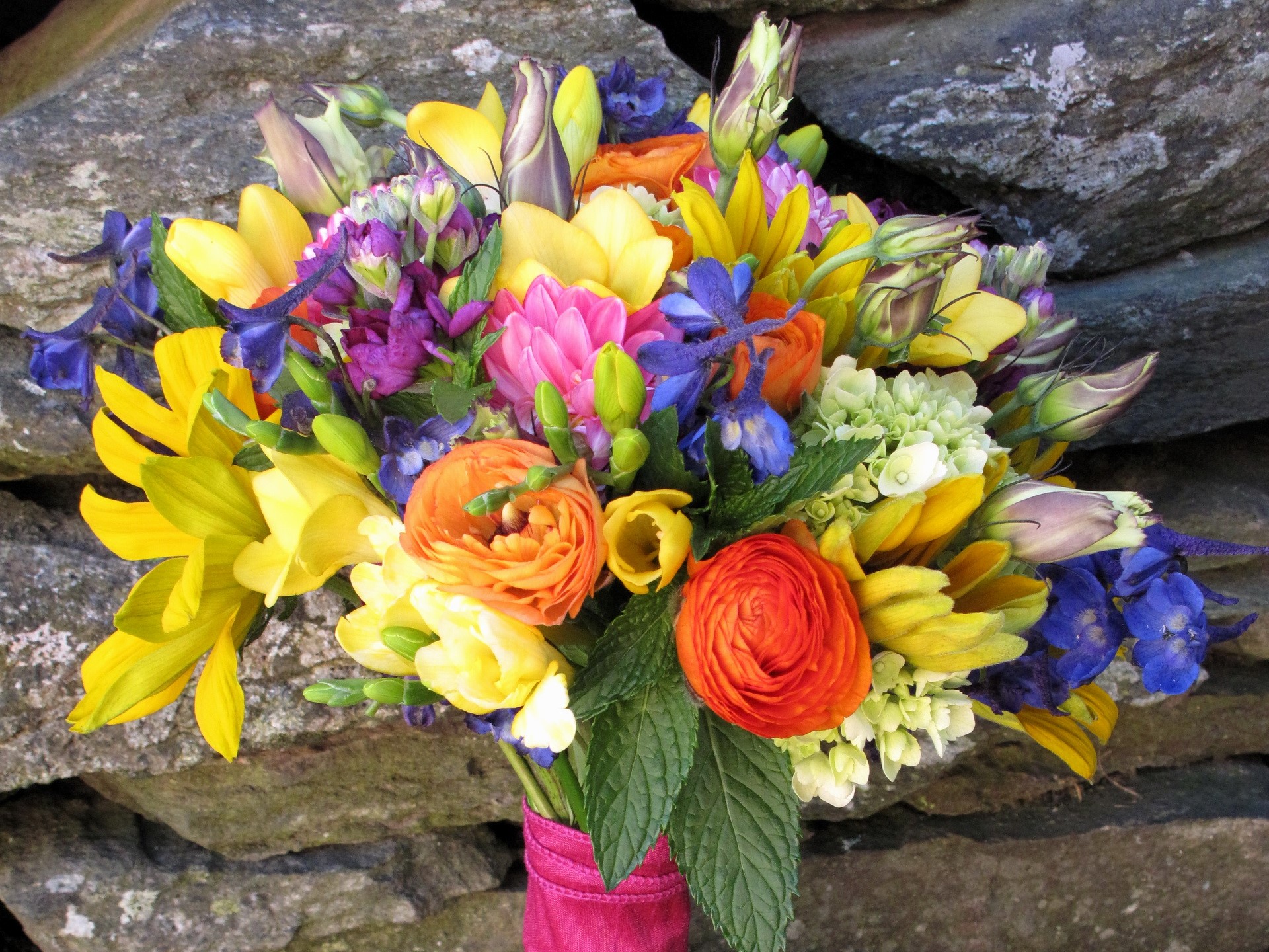 Colorful Spring Bouquet with Ranunculus and Freesia HD Wallpaper
