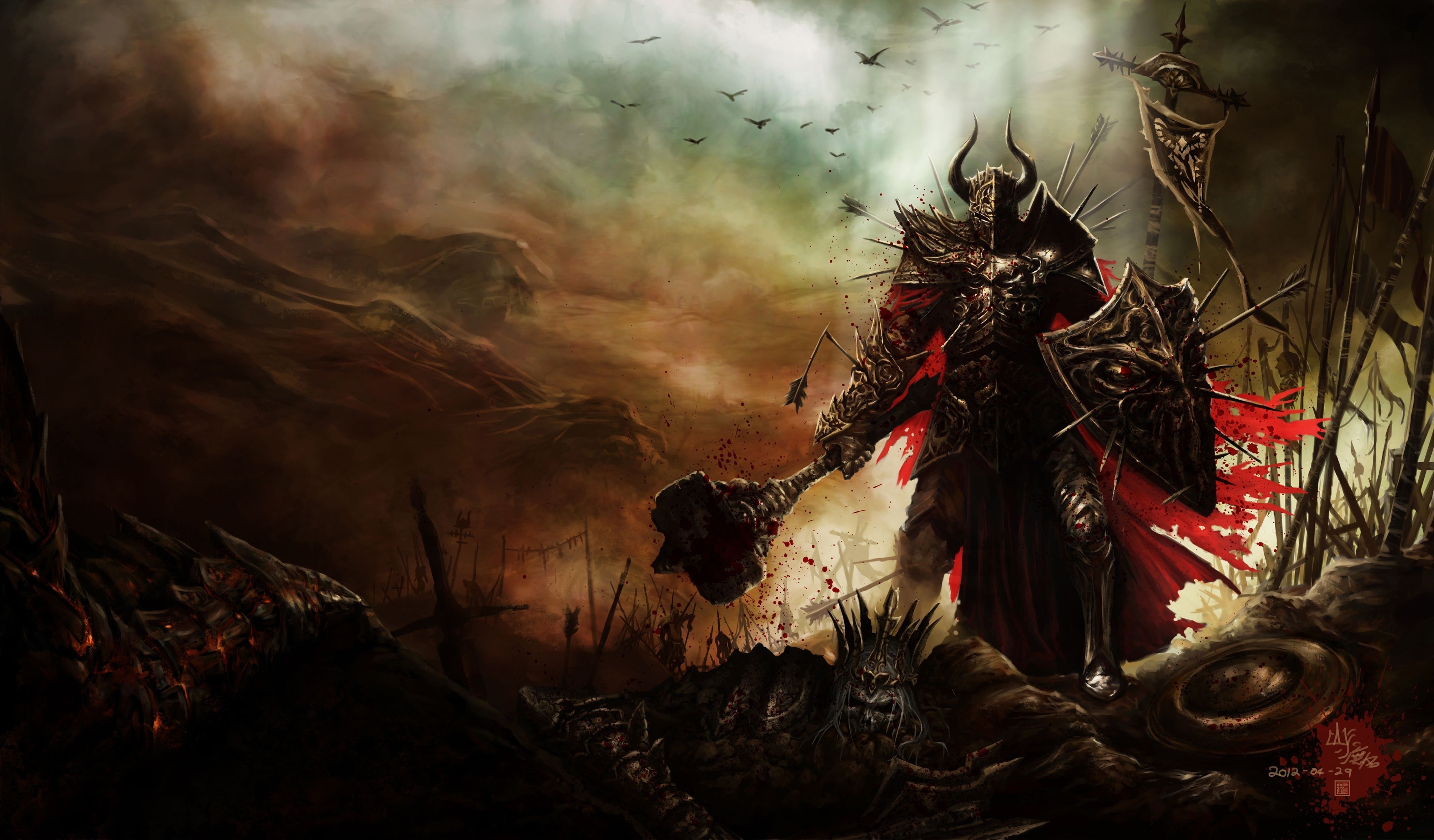 Diablo III warrior with mace and shield HD Wallpaper
