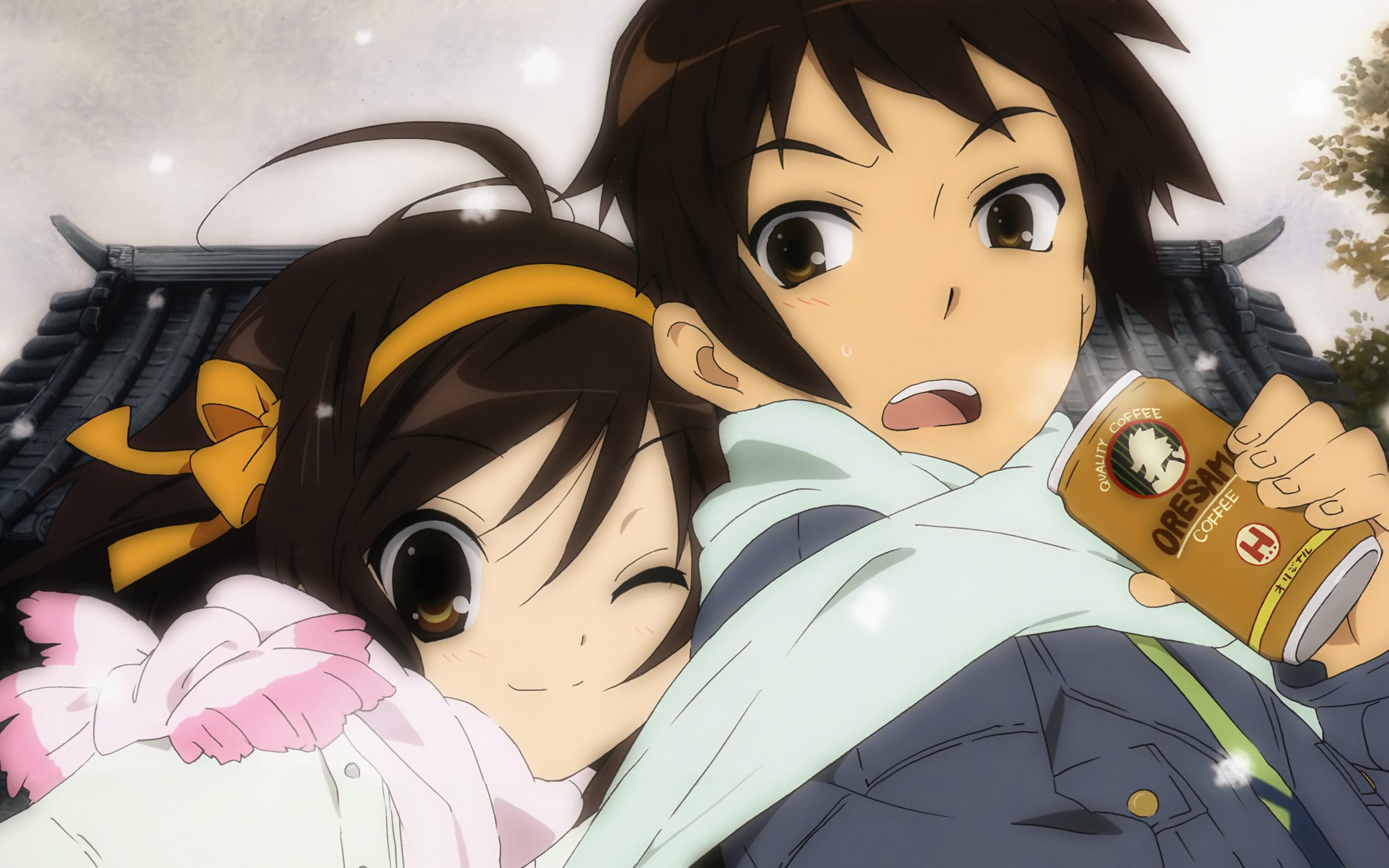 Haruhi Suzumiya and Kyon from The Melancholy of Haruhi Suzumiya HD Wallpaper