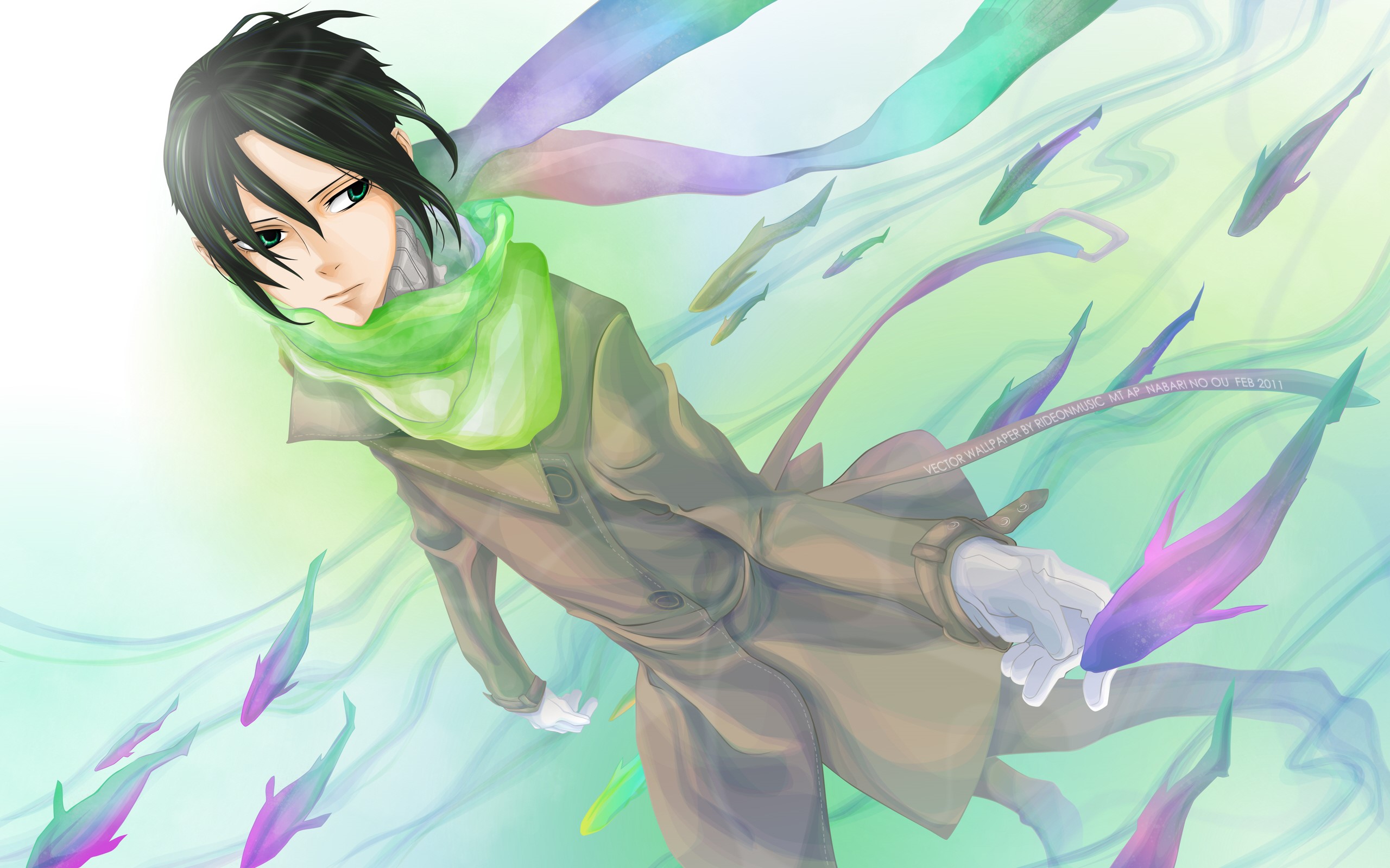 The King of Nabari character with colorful scarves and fish HD Wallpaper