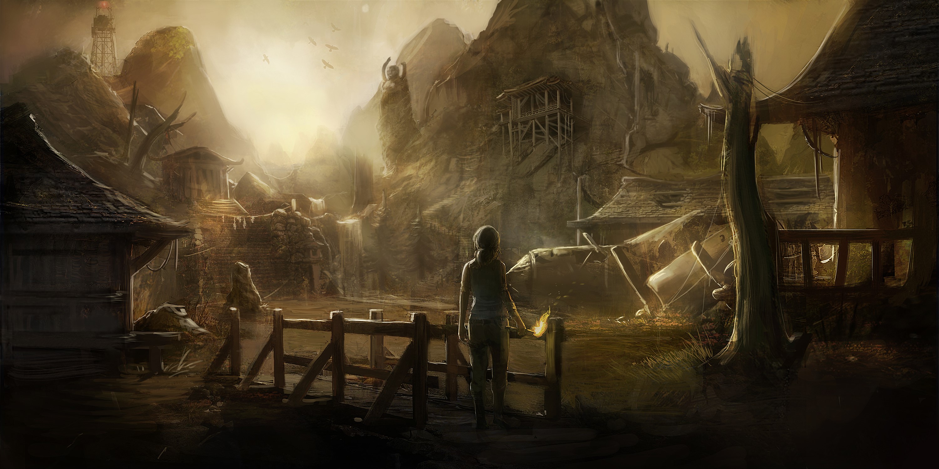 Lara Croft from Tomb Raider in a village HD Wallpaper