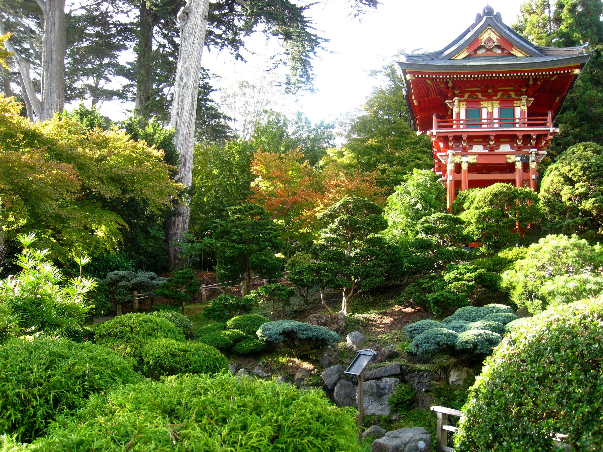 Japanese Pagoda in a Lush Garden HD Wallpaper