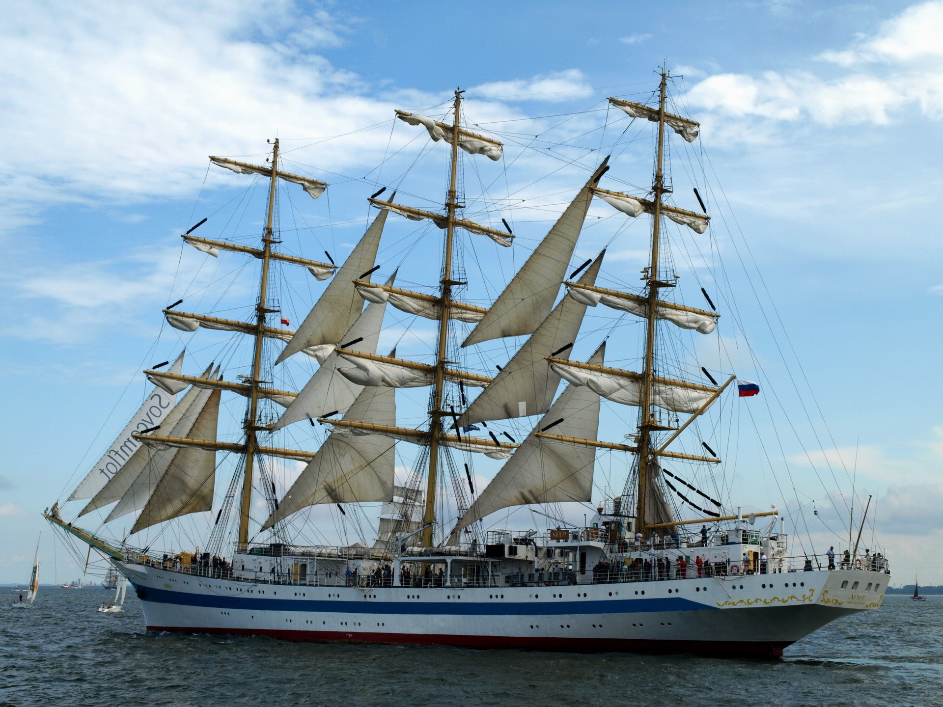 Tall ship sailing on the water HD Wallpaper
