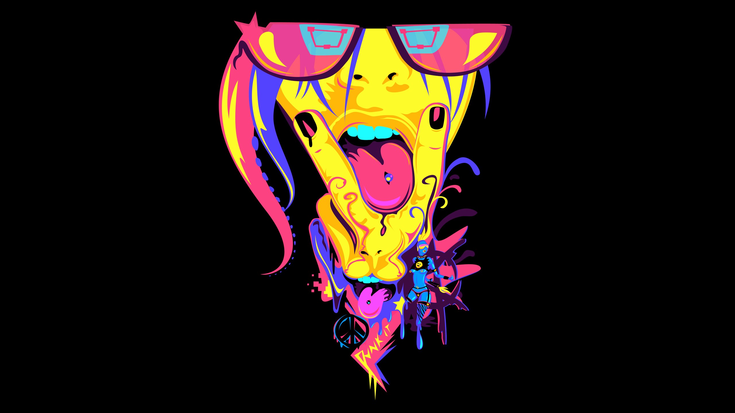 Stylized face with sunglasses and peace sign HD Wallpaper