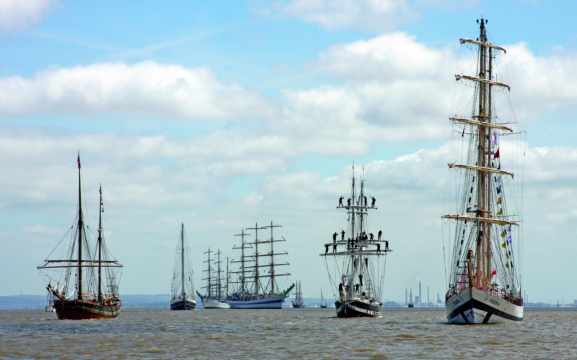 Tall Ships Sailing on the Water HD Wallpaper