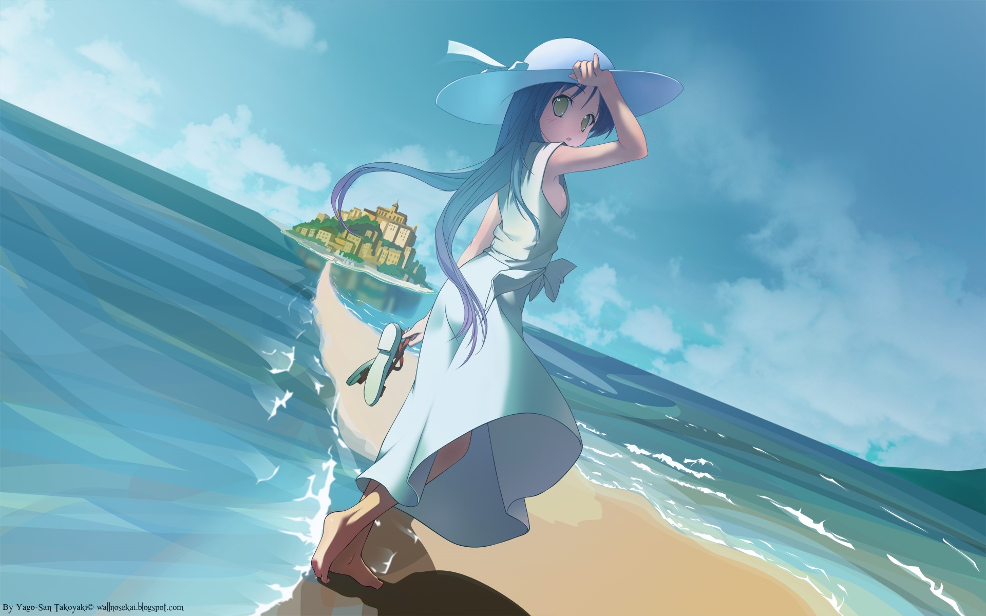 Konata Izumi from Lucky Star on a beach HD Wallpaper