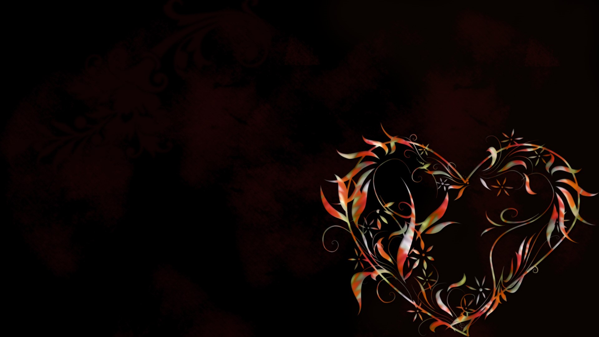 Heart shape with floral design on dark background HD Wallpaper