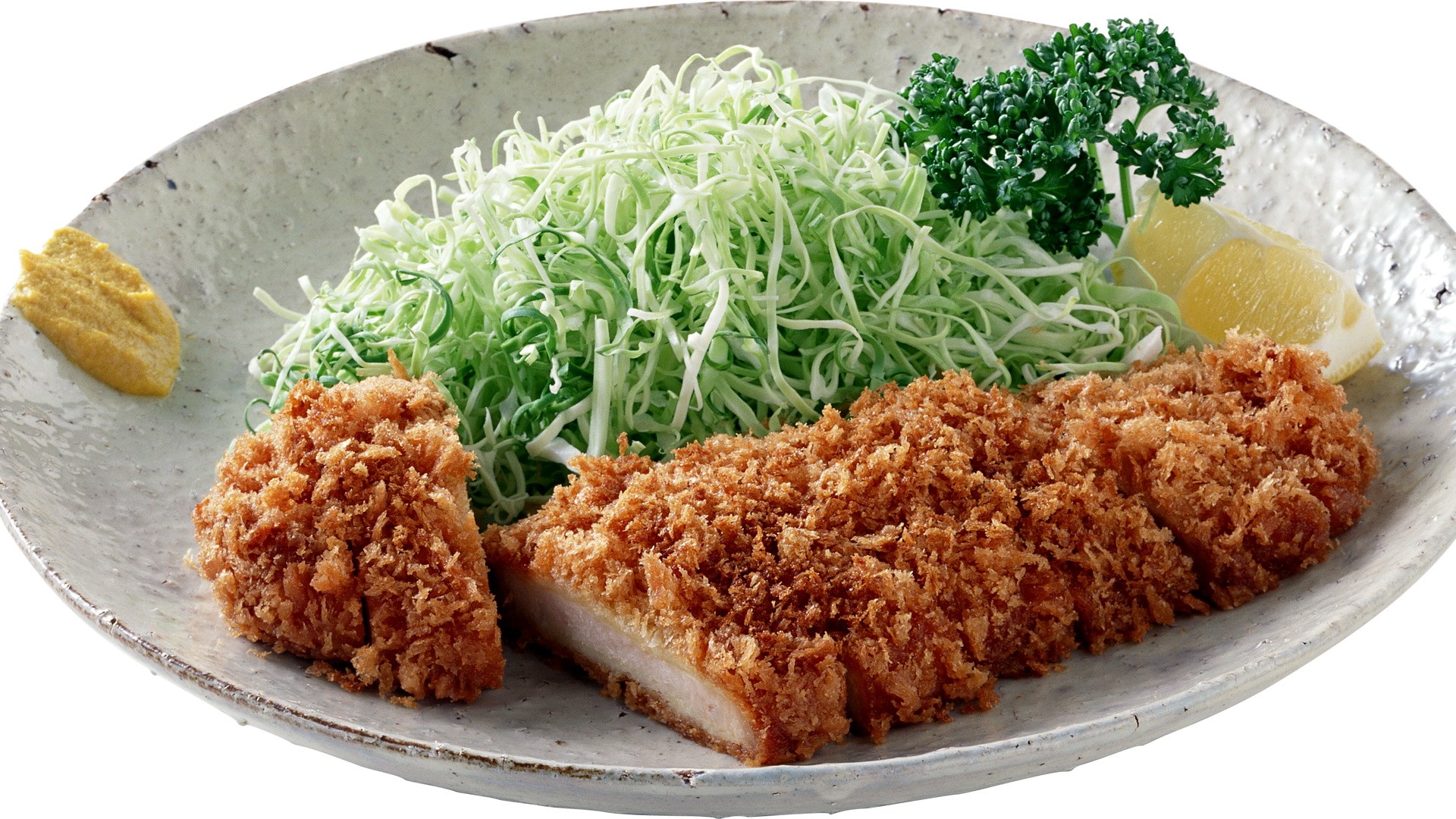 Tonkatsu with shredded cabbage and lemon HD Wallpaper