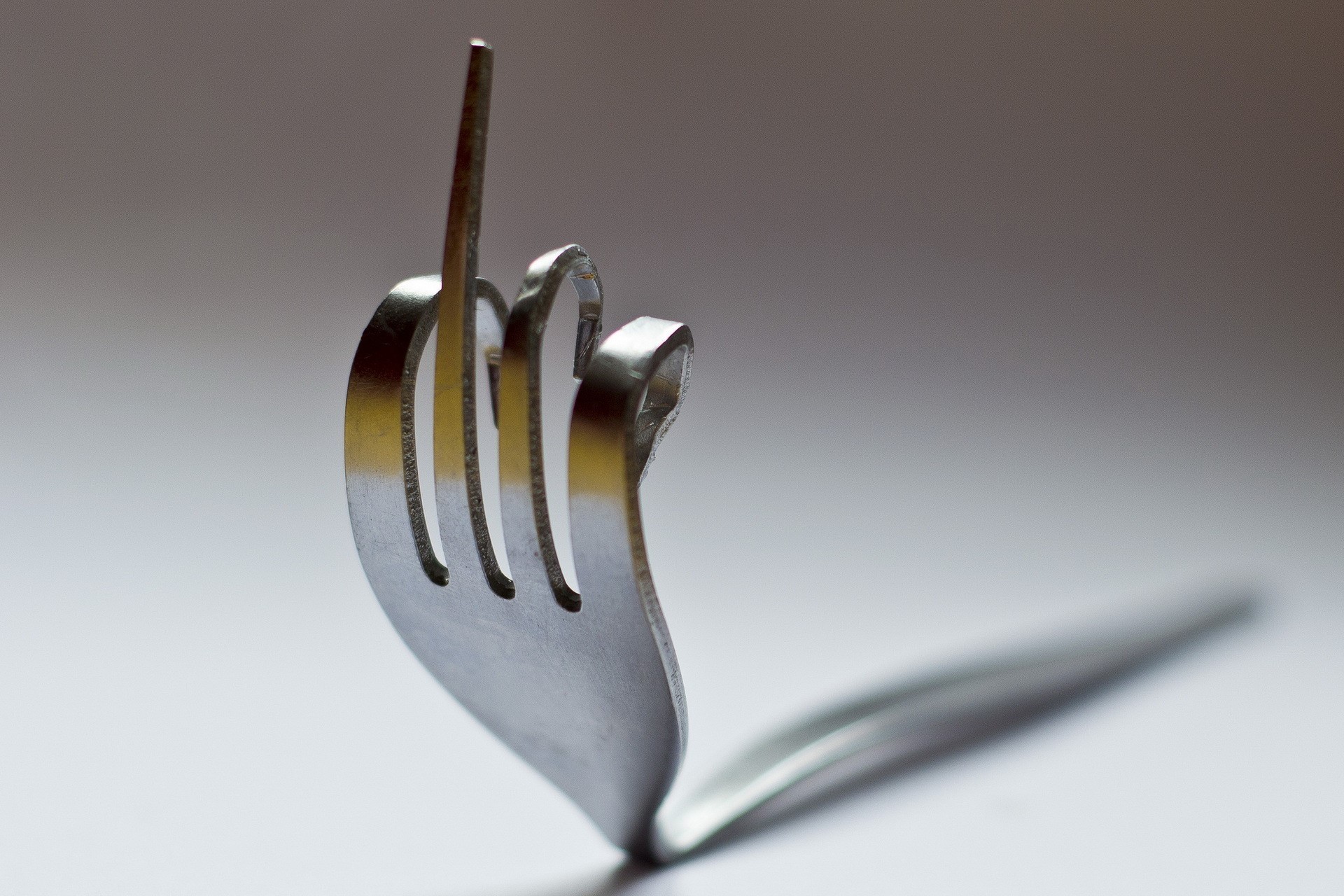 Fork bent into a middle finger gesture HD Wallpaper