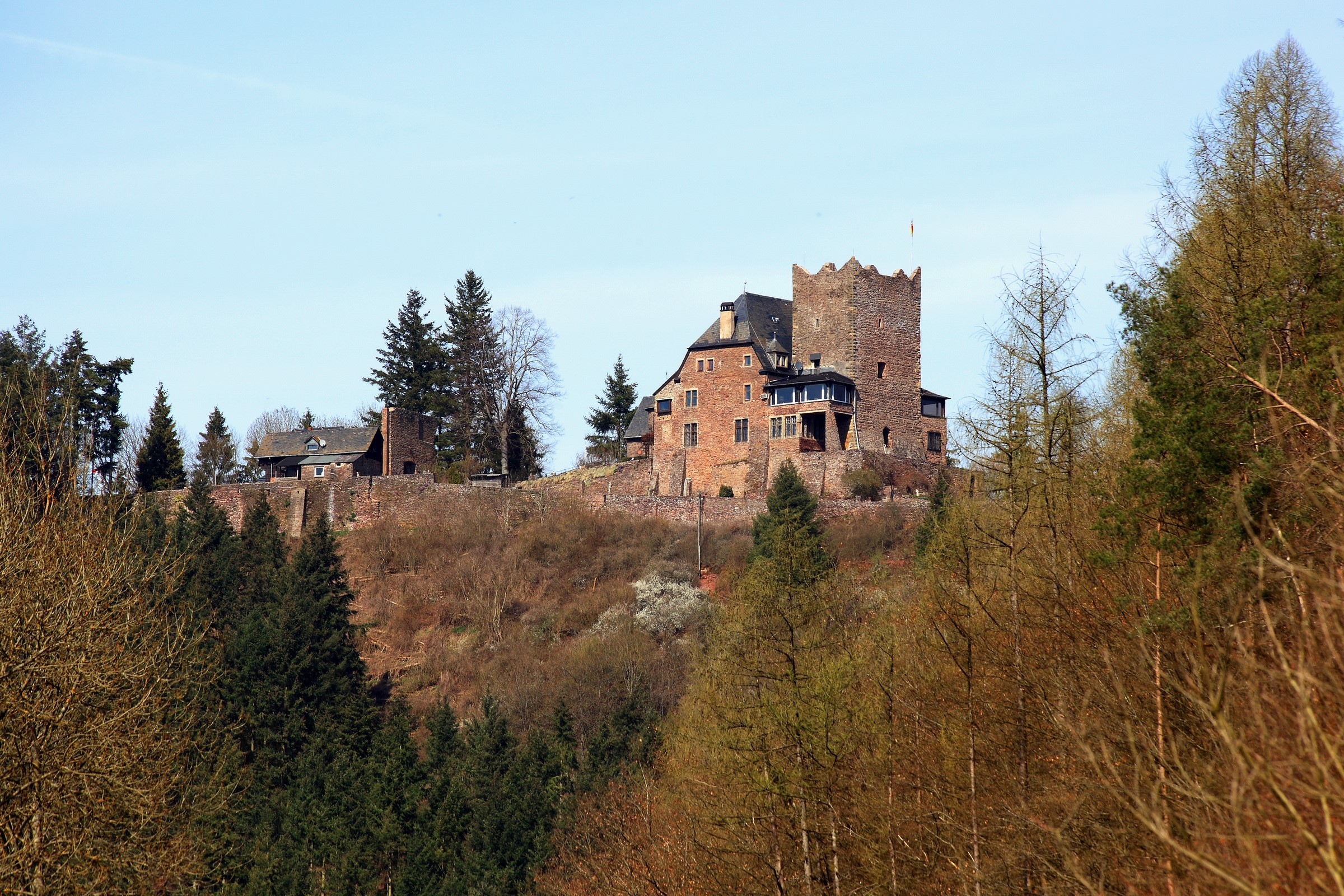 Castle on a hill with trees HD Wallpaper