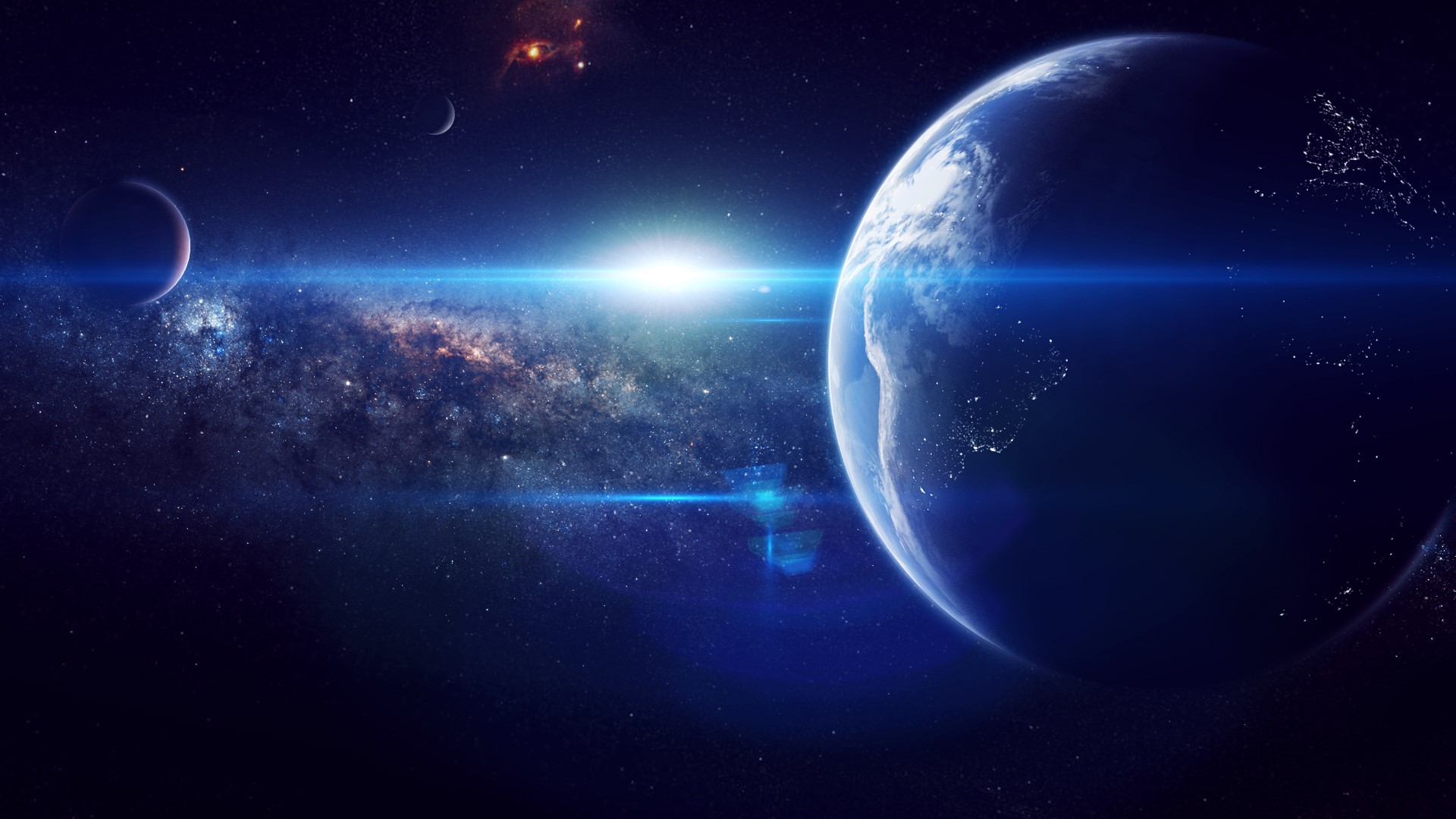 Earth and planets in the Milky Way galaxy HD Wallpaper