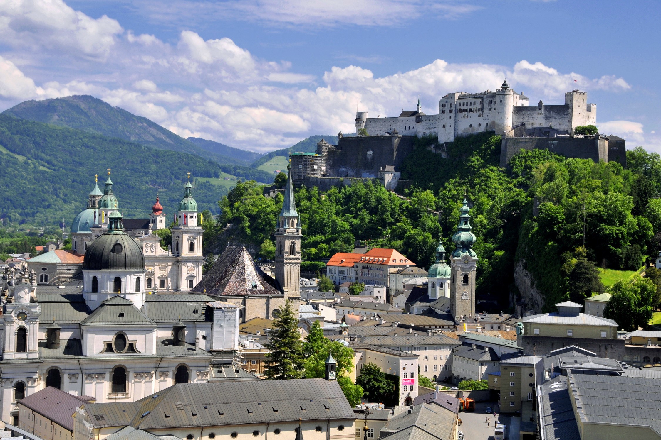 Salzburg, Austria with Hohensalzburg Fortress and churches HD Wallpaper