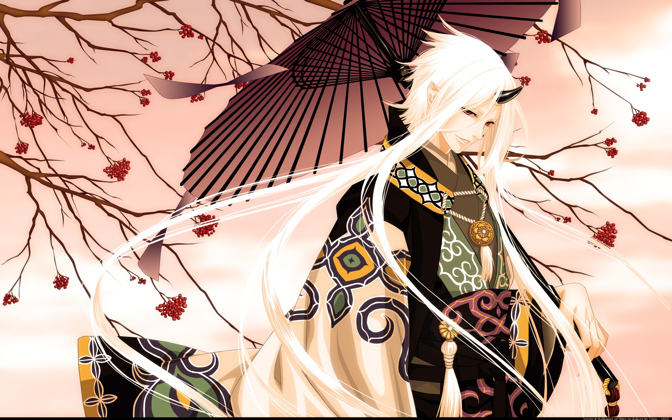 Young man with white hair and horns from Hiiro no Kakera HD Wallpaper