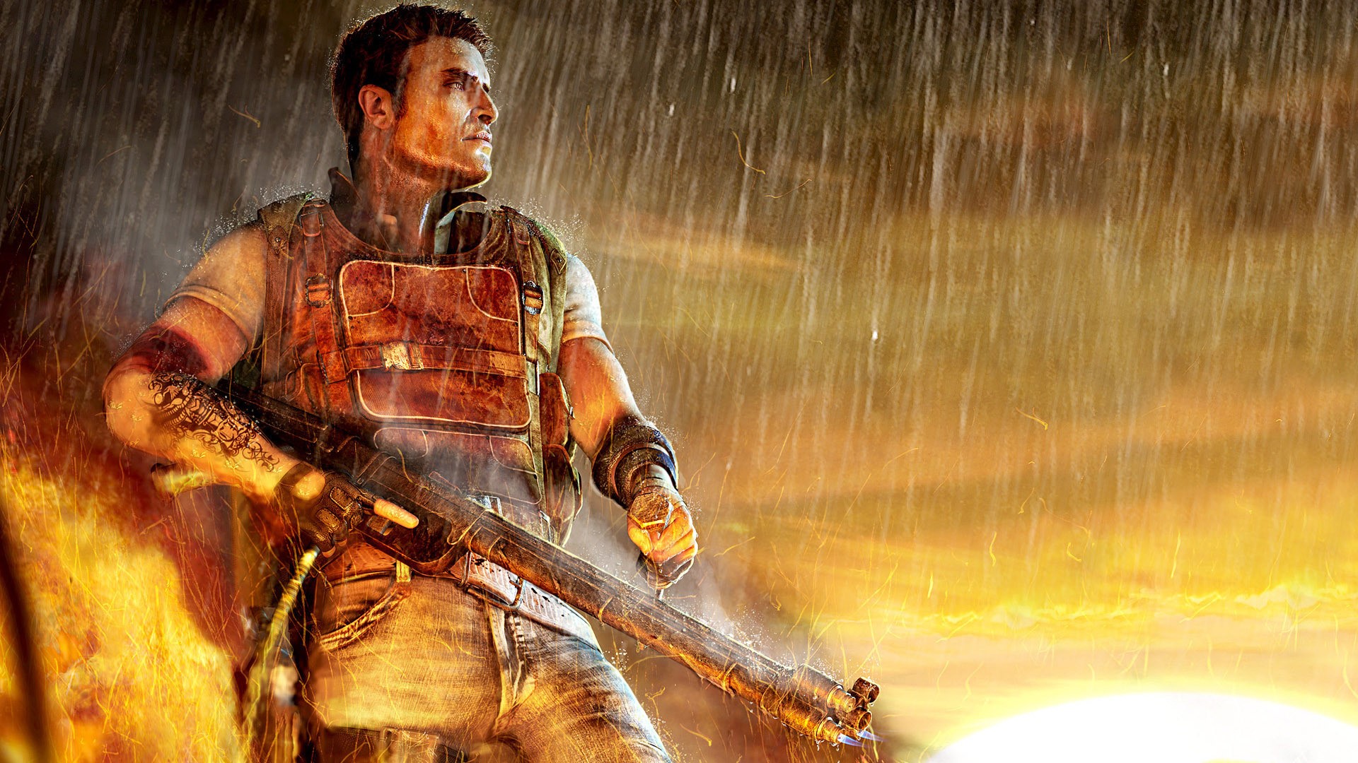 Man with shotgun in the rain HD Wallpaper