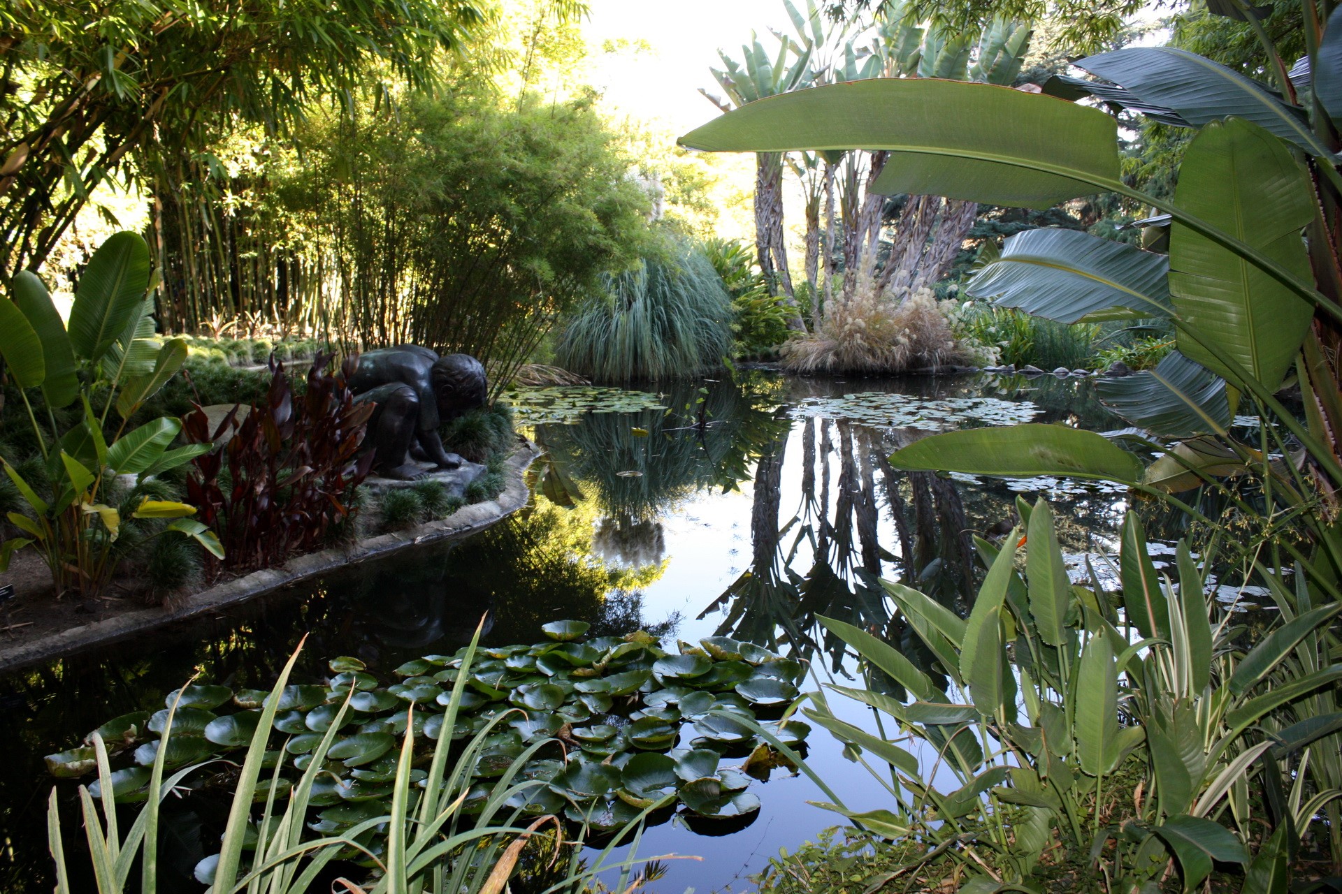 Botanical Gardens Pond with Sculpture in San Marino, California HD Wallpaper