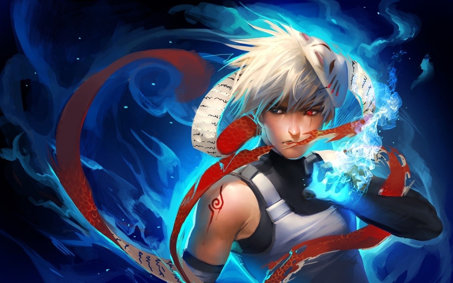Young man with white hair and mask HD Wallpaper