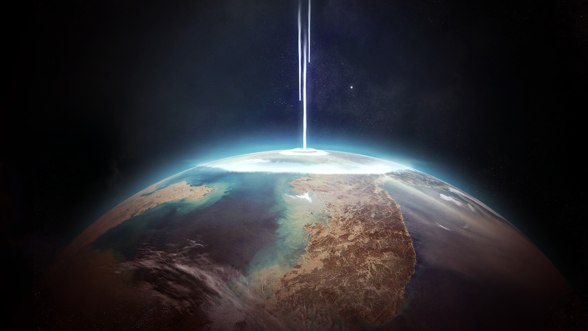 Earth from space with a beam of light hitting it HD Wallpaper