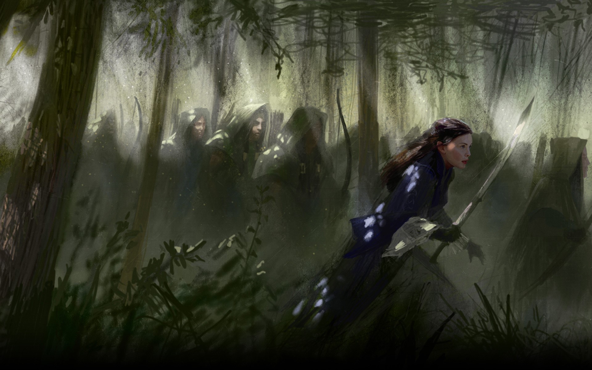 Arwen and Elves in a forest from The Lord of the Rings HD Wallpaper