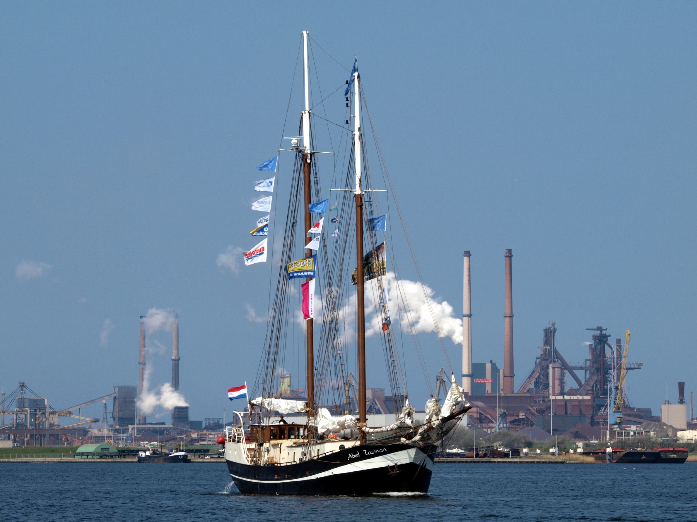 Abel Tasman sailing ship with industrial background HD Wallpaper