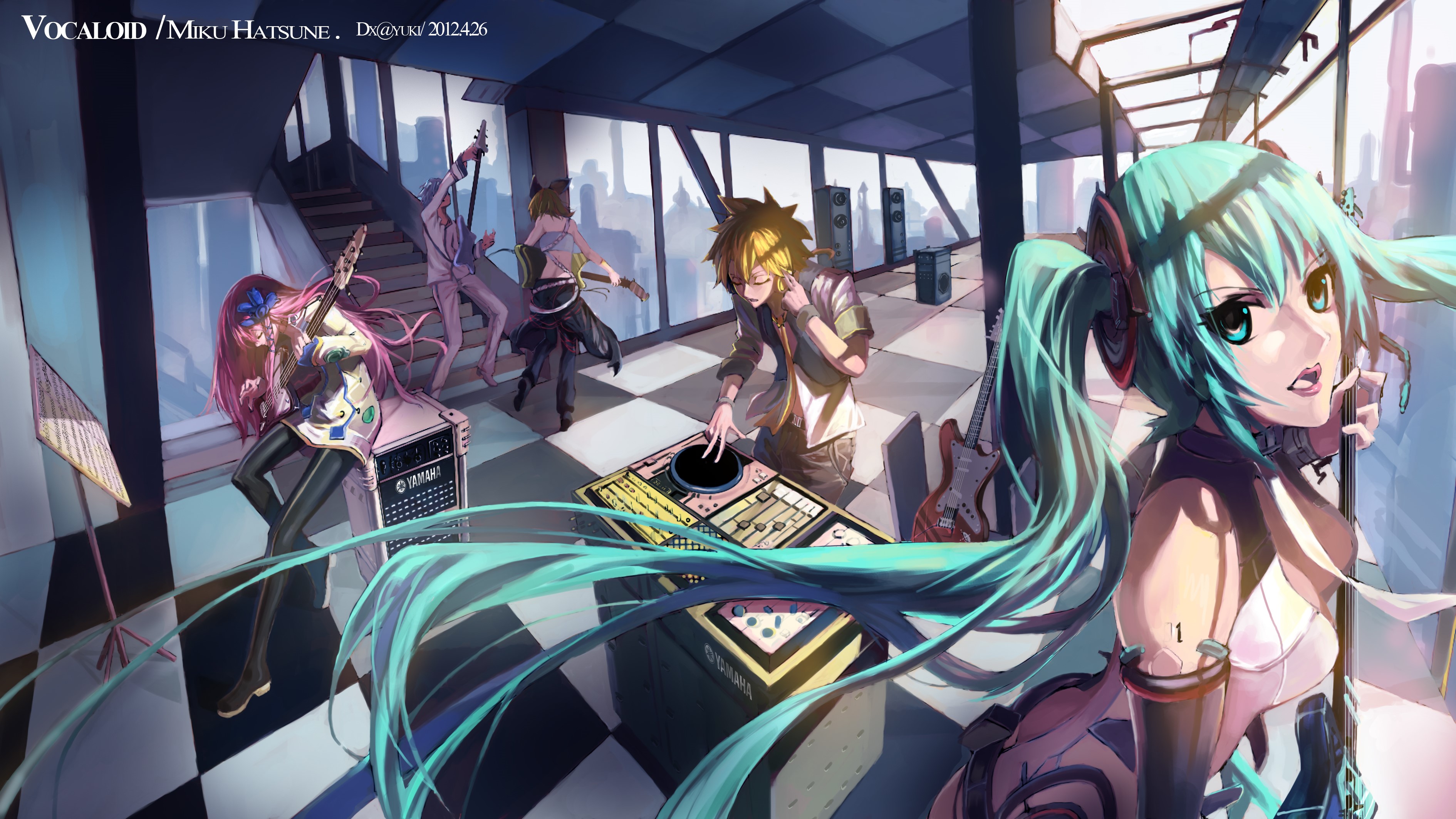 Vocaloid Miku Hatsune and band performing HD Wallpaper