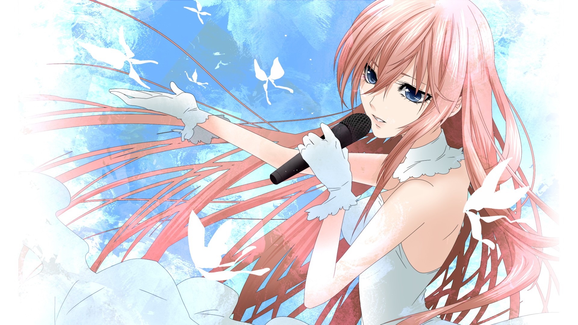 Hatsune Miku singing with butterflies HD Wallpaper
