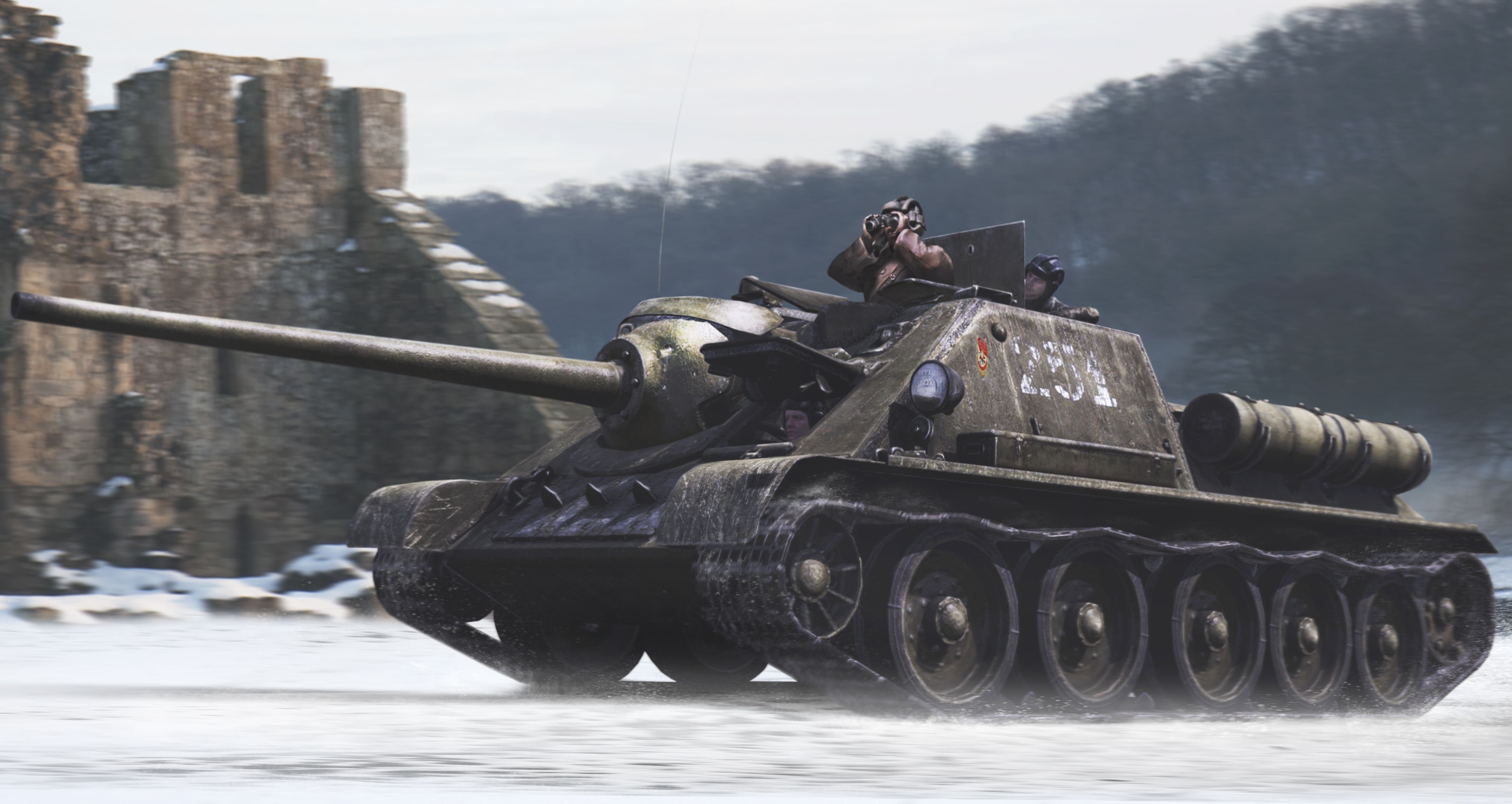 4K SU-100 SPG in a Winter Landscape HD Wallpaper