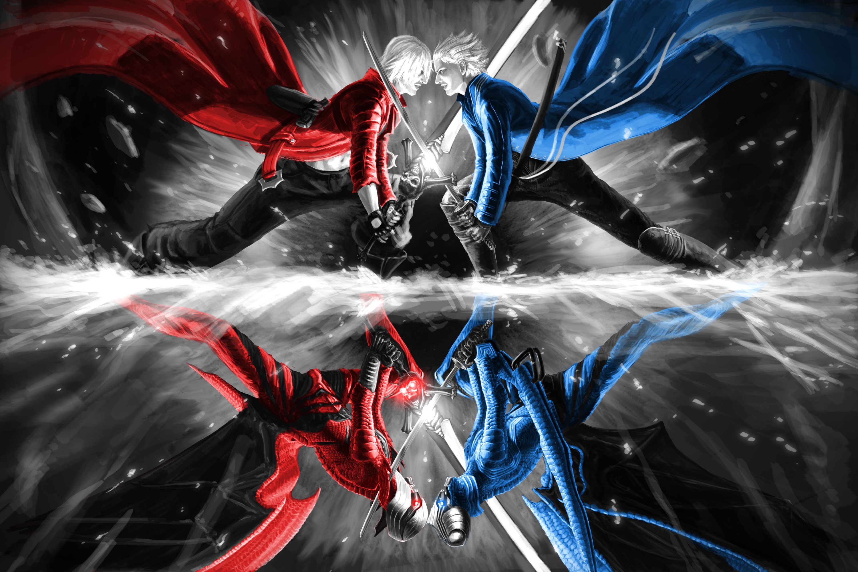 Dante and Vergil from Devil May Cry clashing swords HD Wallpaper