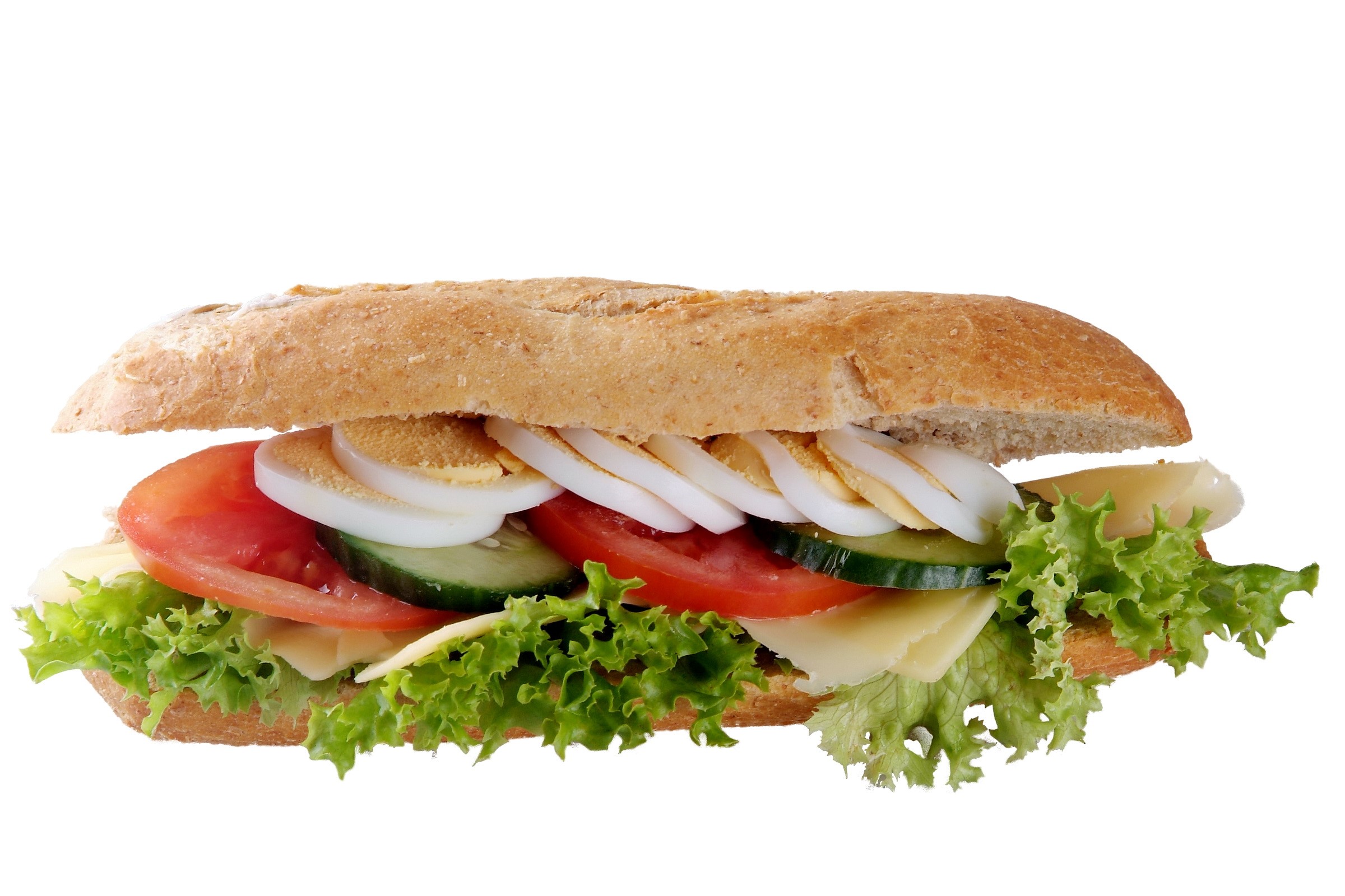 Sandwich with egg, cheese, tomato, cucumber, and lettuce HD Wallpaper
