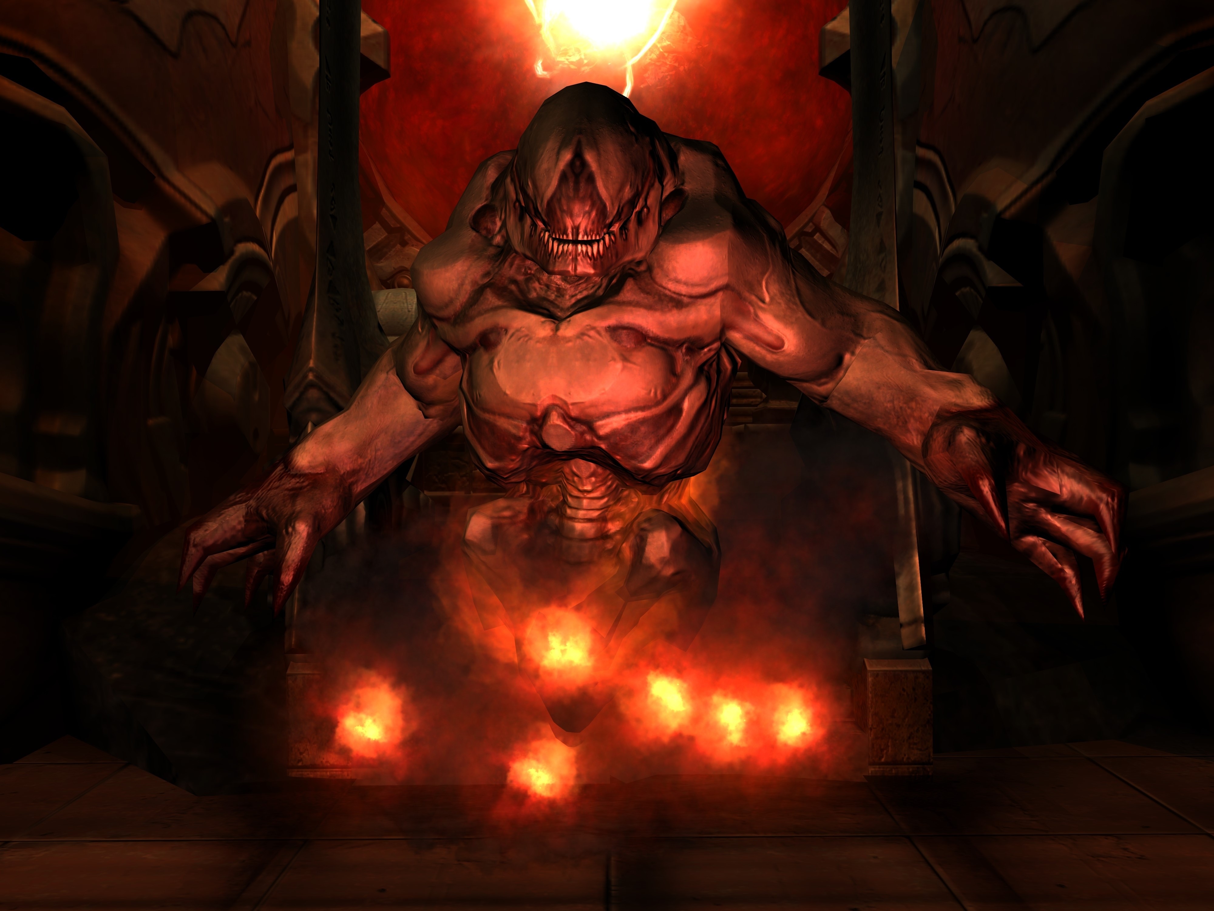 Doom Imp creature with glowing eyes and smoke HD Wallpaper