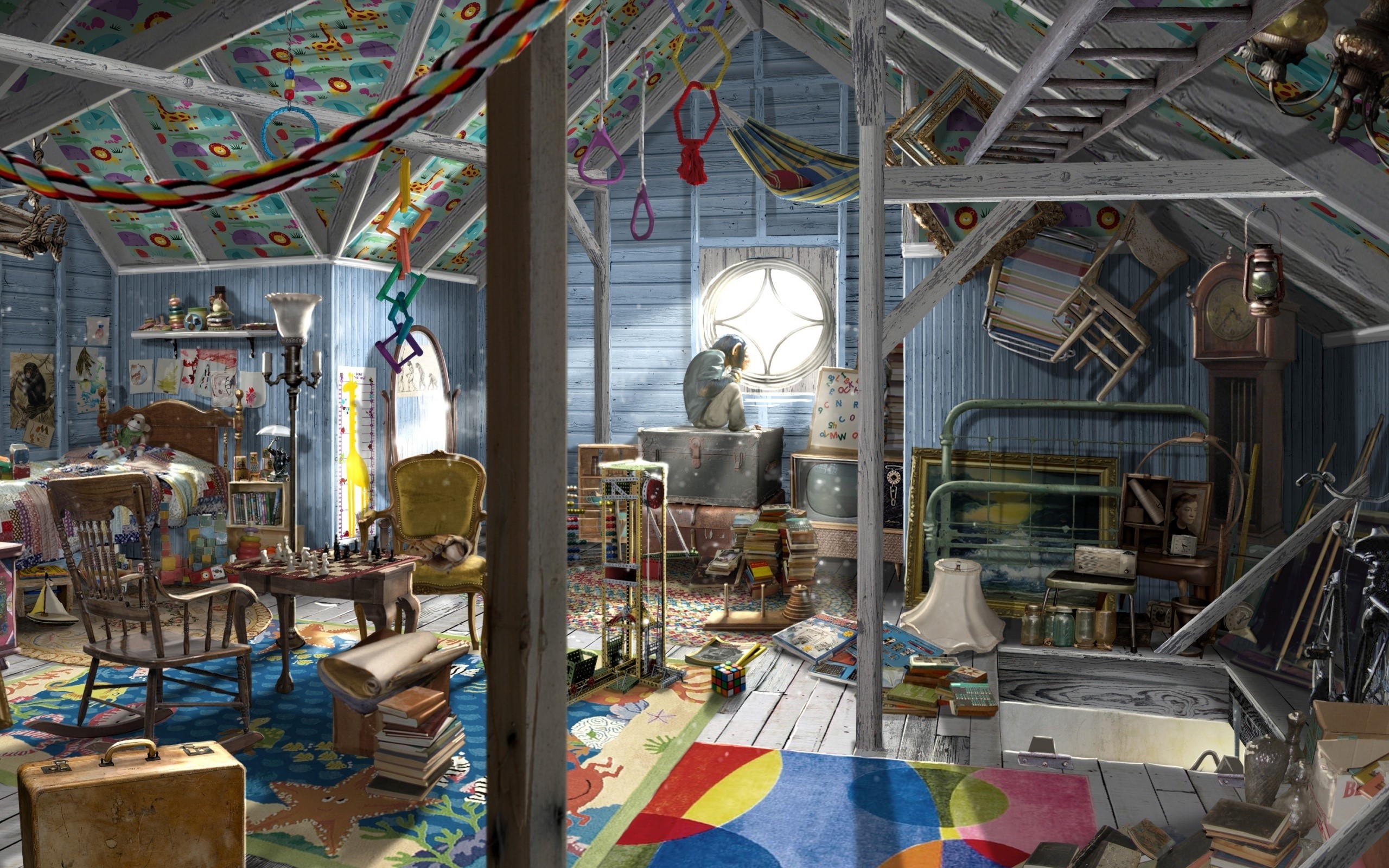 Attic room with toys and furniture HD Wallpaper