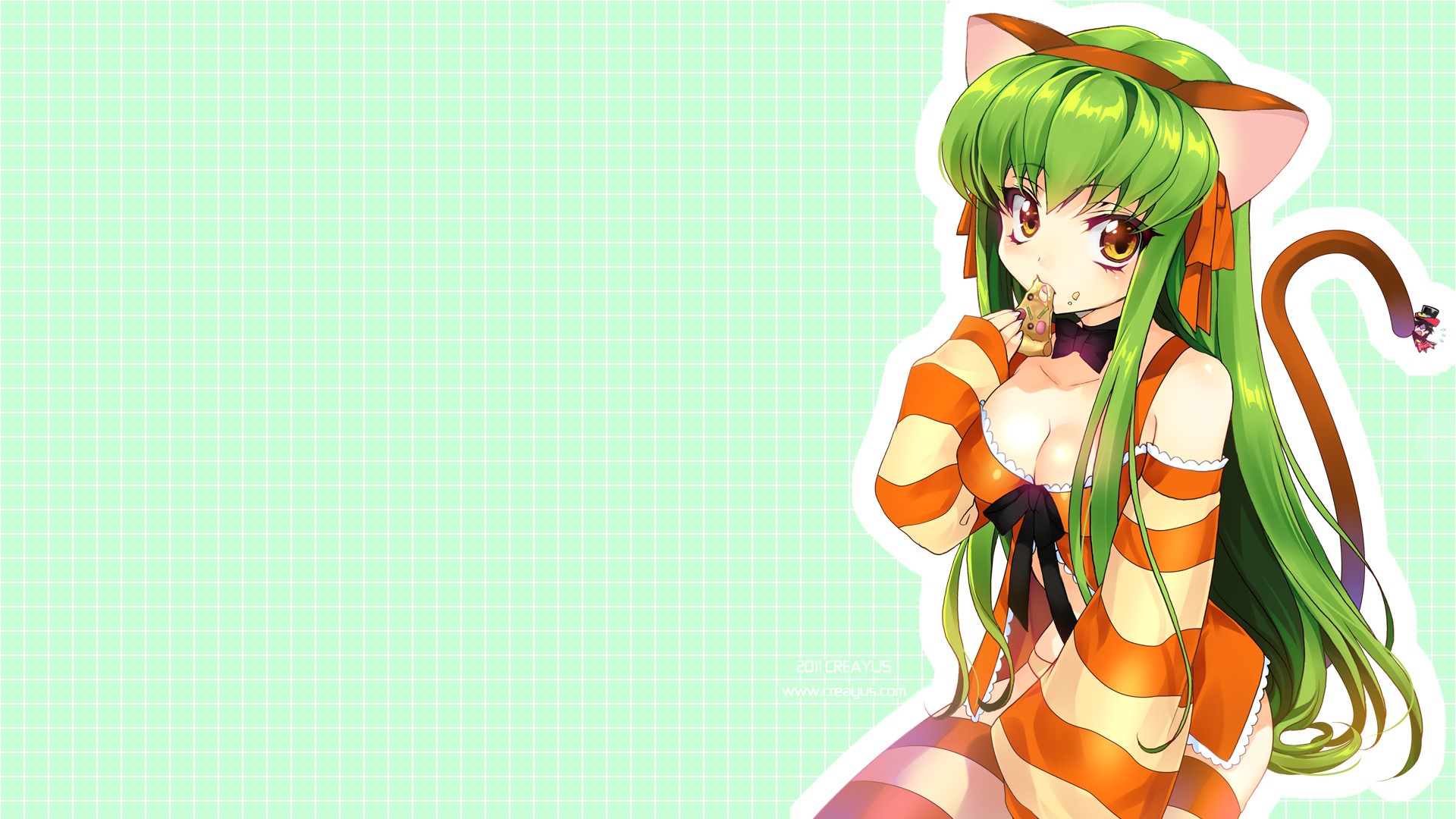C.C. from Code Geass as a catgirl eating a cookie HD Wallpaper