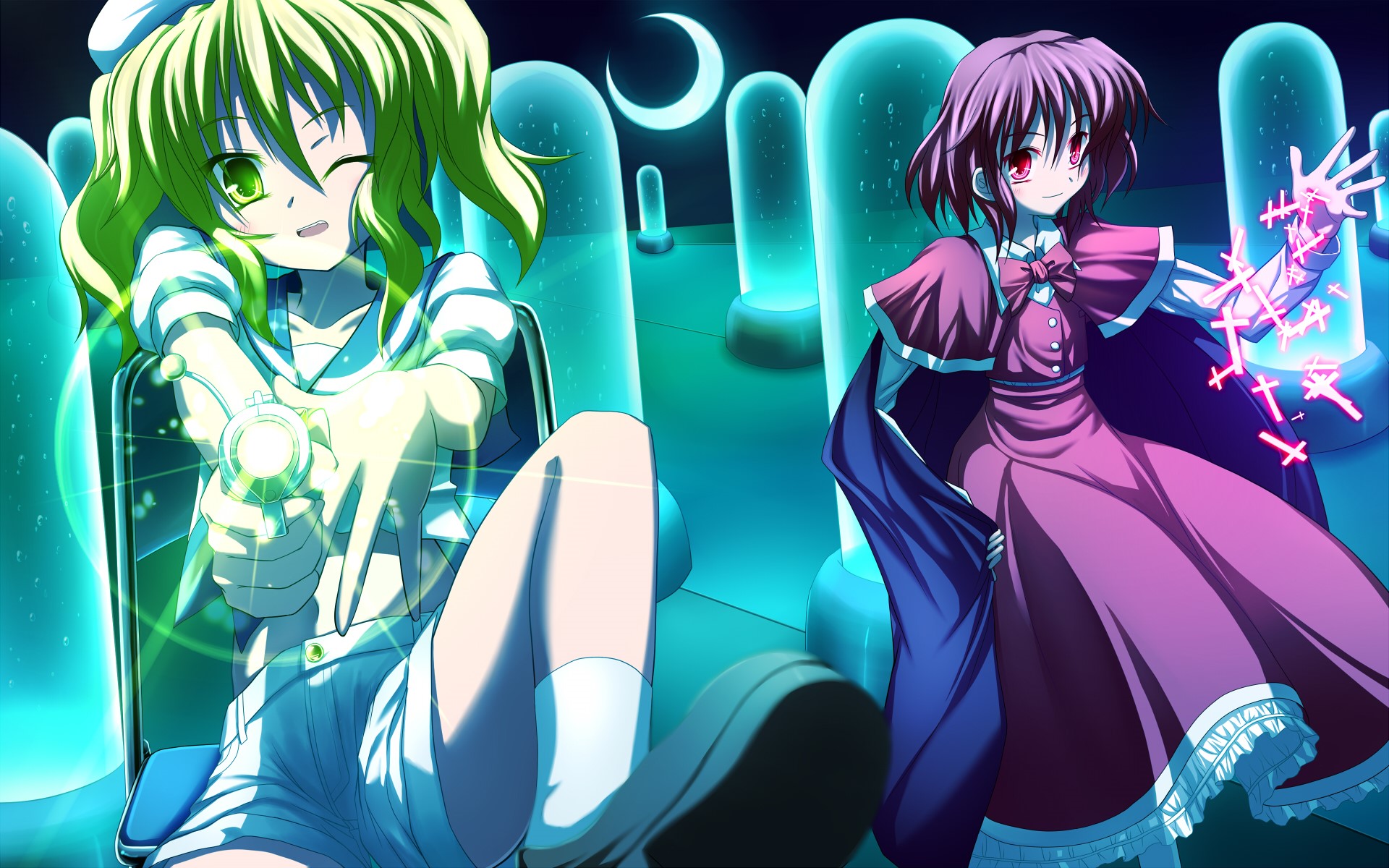 Touhou Collection: Two girls in a futuristic setting HD Wallpaper