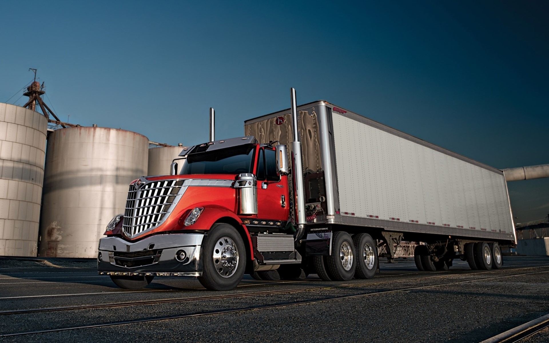 Red International Semi-Truck with Trailer HD Wallpaper