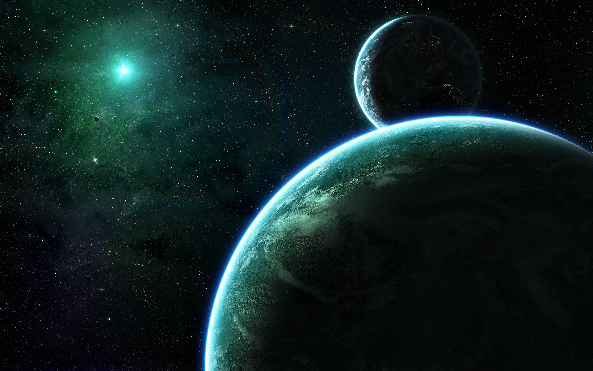 Two planets in space with a nebula HD Wallpaper