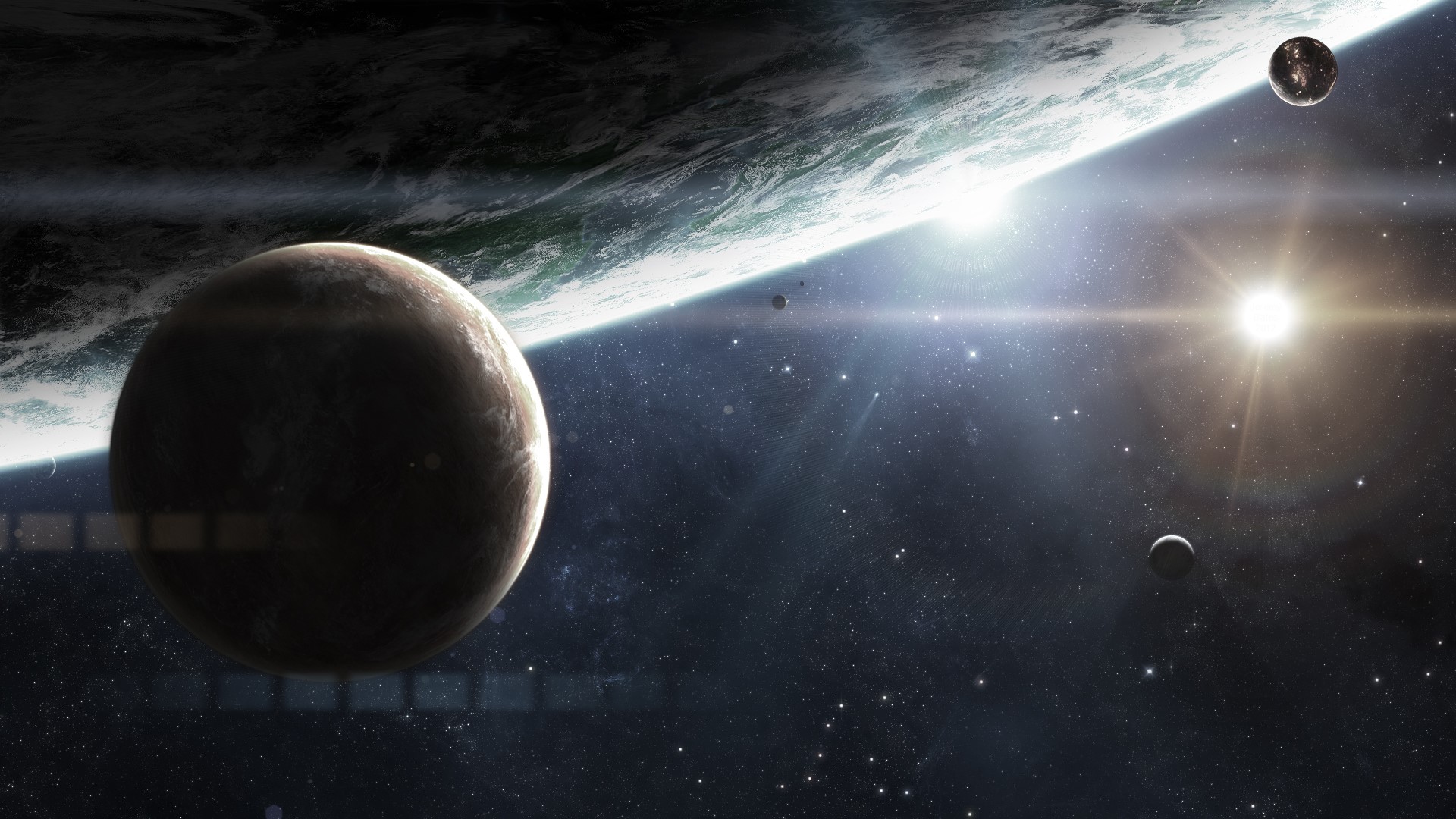 Planets and stars in outer space HD Wallpaper