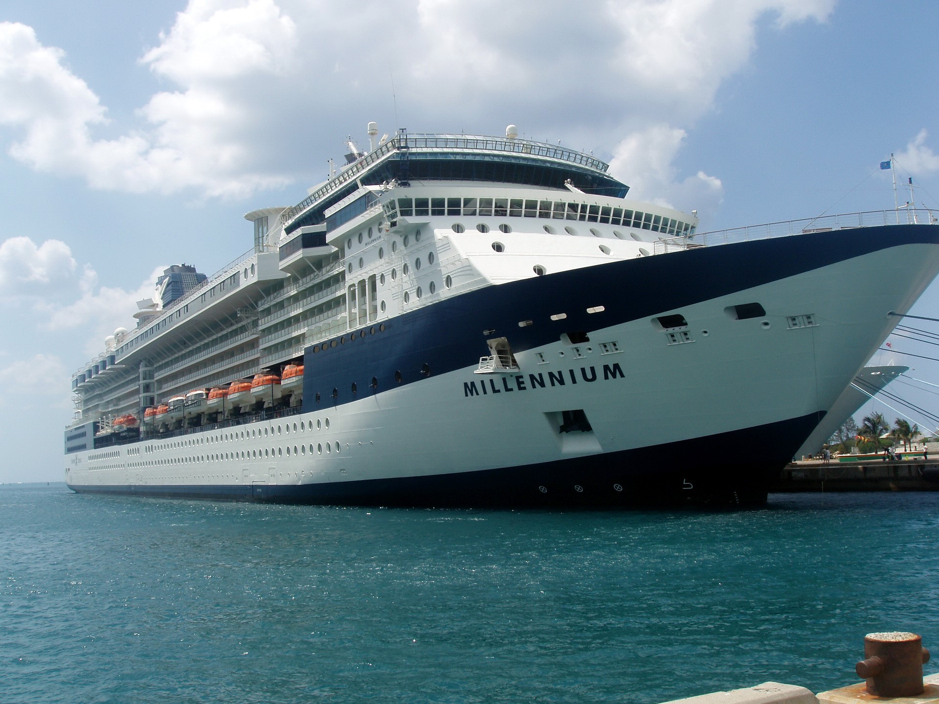 The Millennium cruise liner docked at a port HD Wallpaper