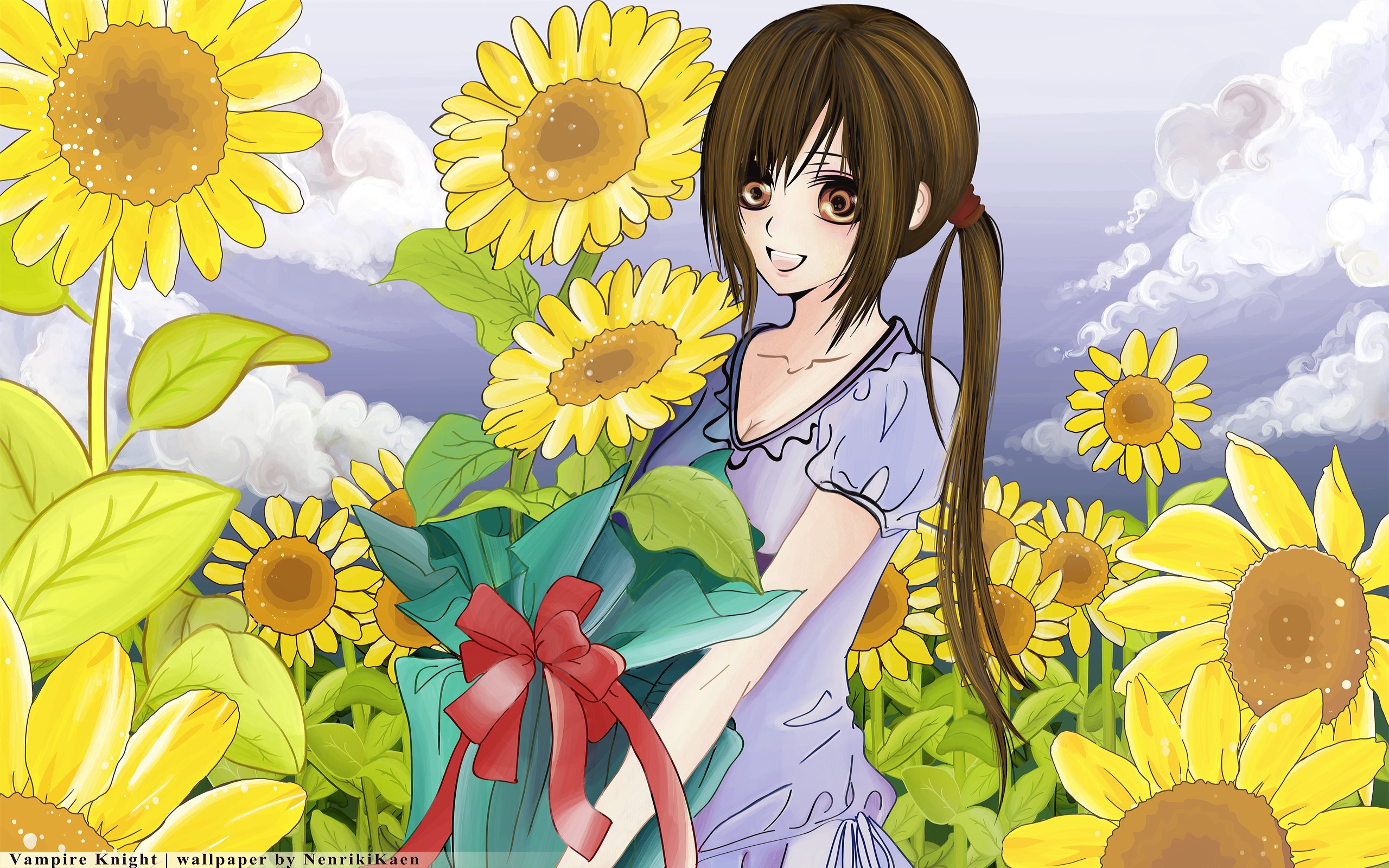Yuki Cross from Vampire Knight holding sunflowers HD Wallpaper