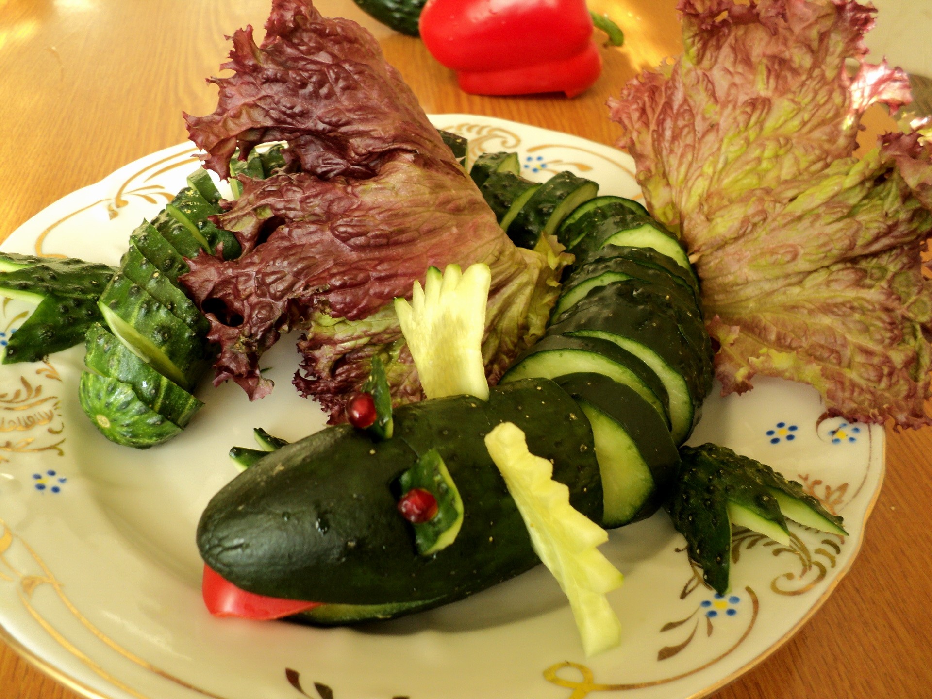 Cucumber and lettuce salad art HD Wallpaper