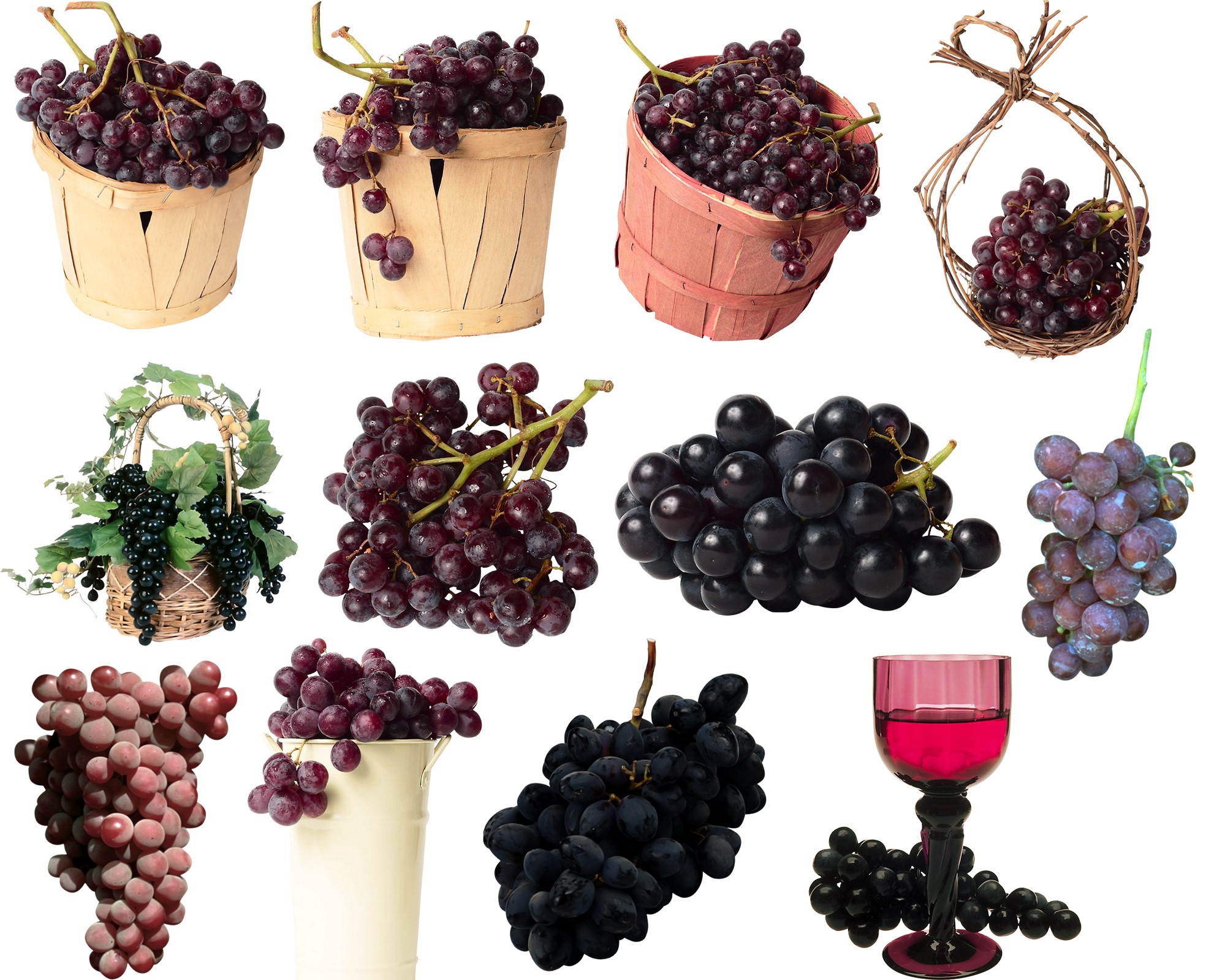 Various bunches of grapes and a glass of red wine HD Wallpaper