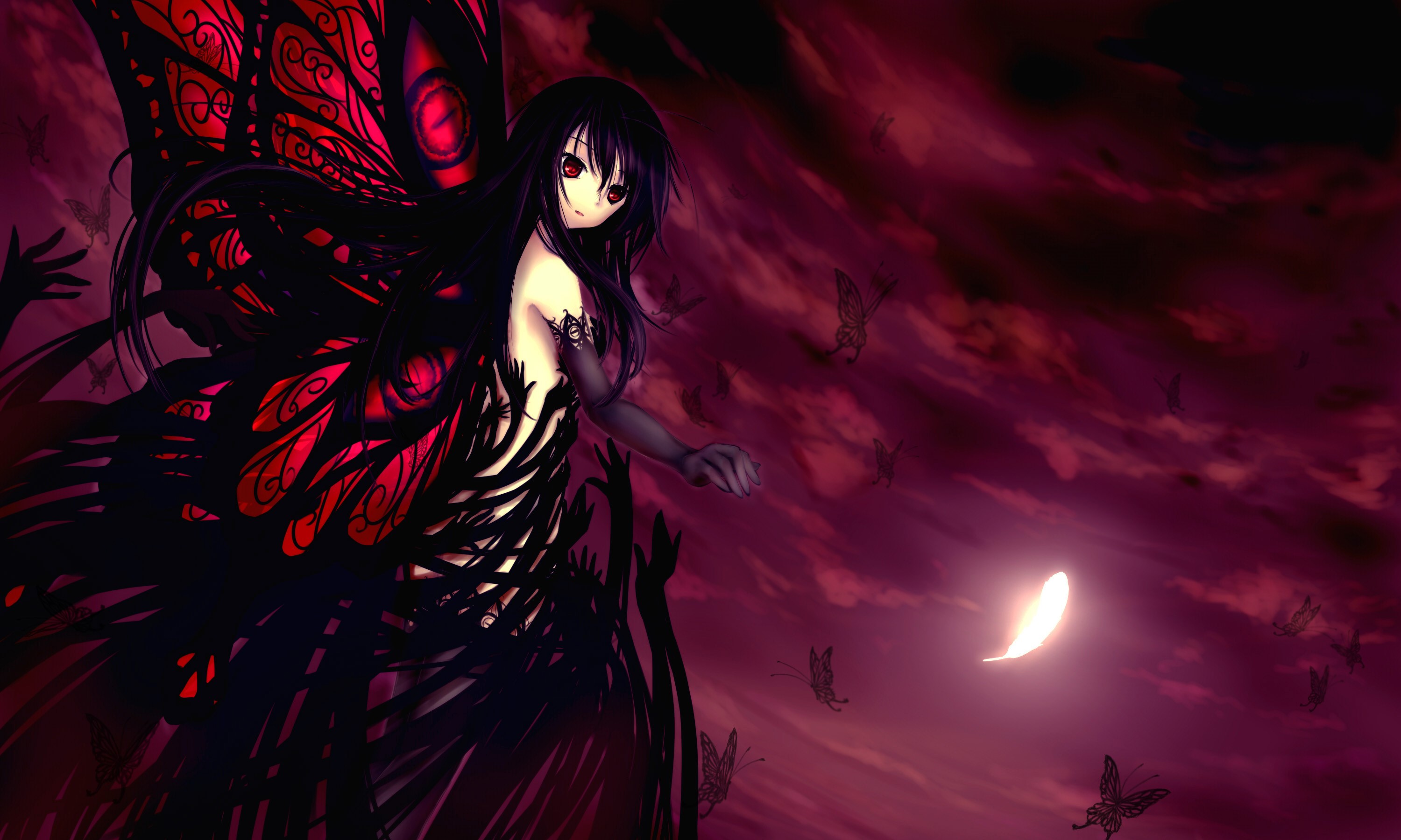 Girl with butterfly wings in a dark sky HD Wallpaper