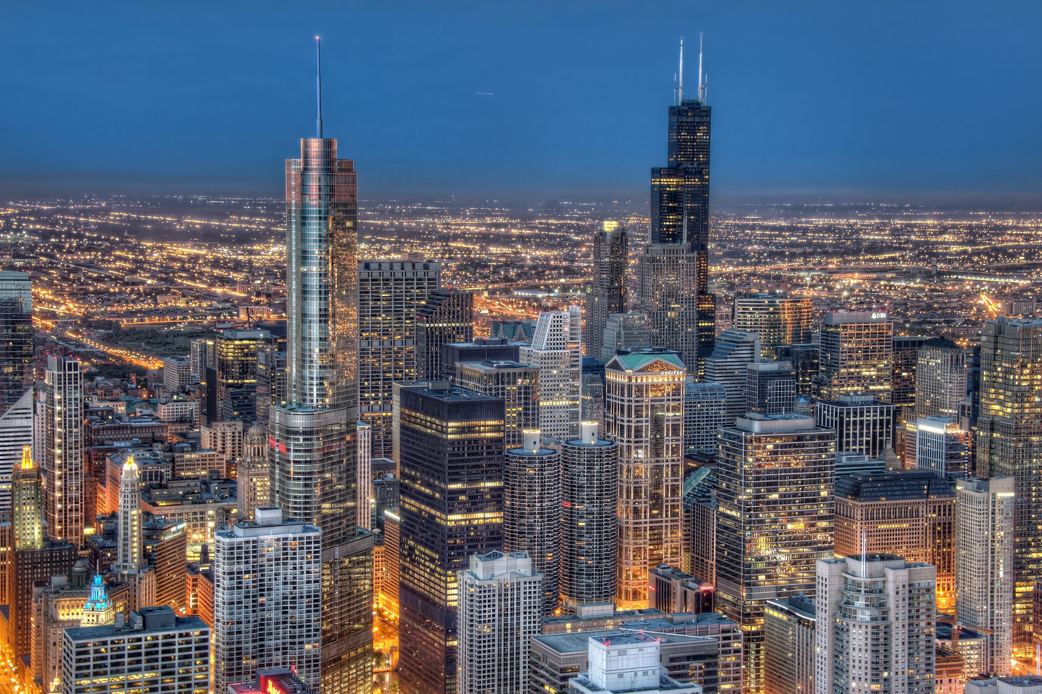 Chicago City Skyline at Dusk HD Wallpaper