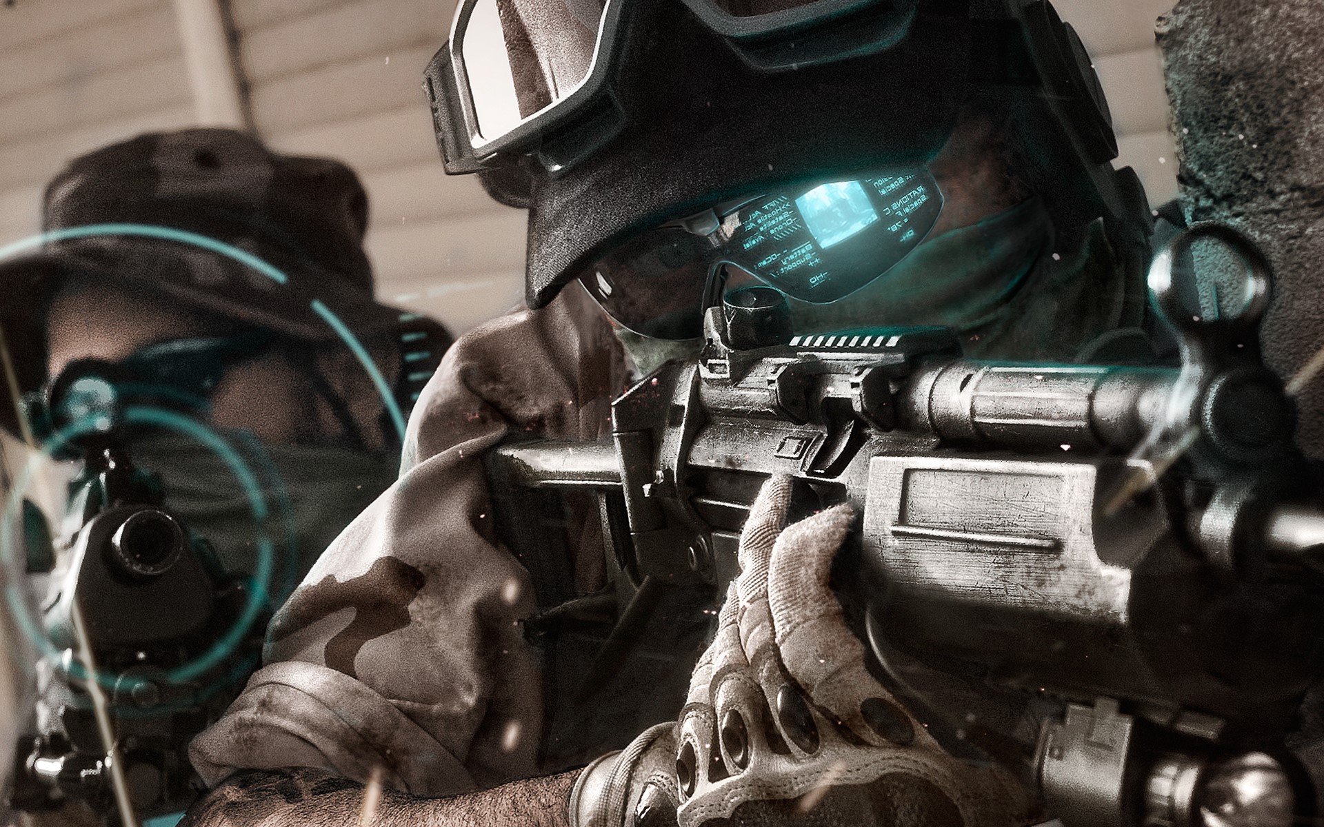 Soldiers from Tom Clancy's Ghost Recon aiming weapons HD Wallpaper